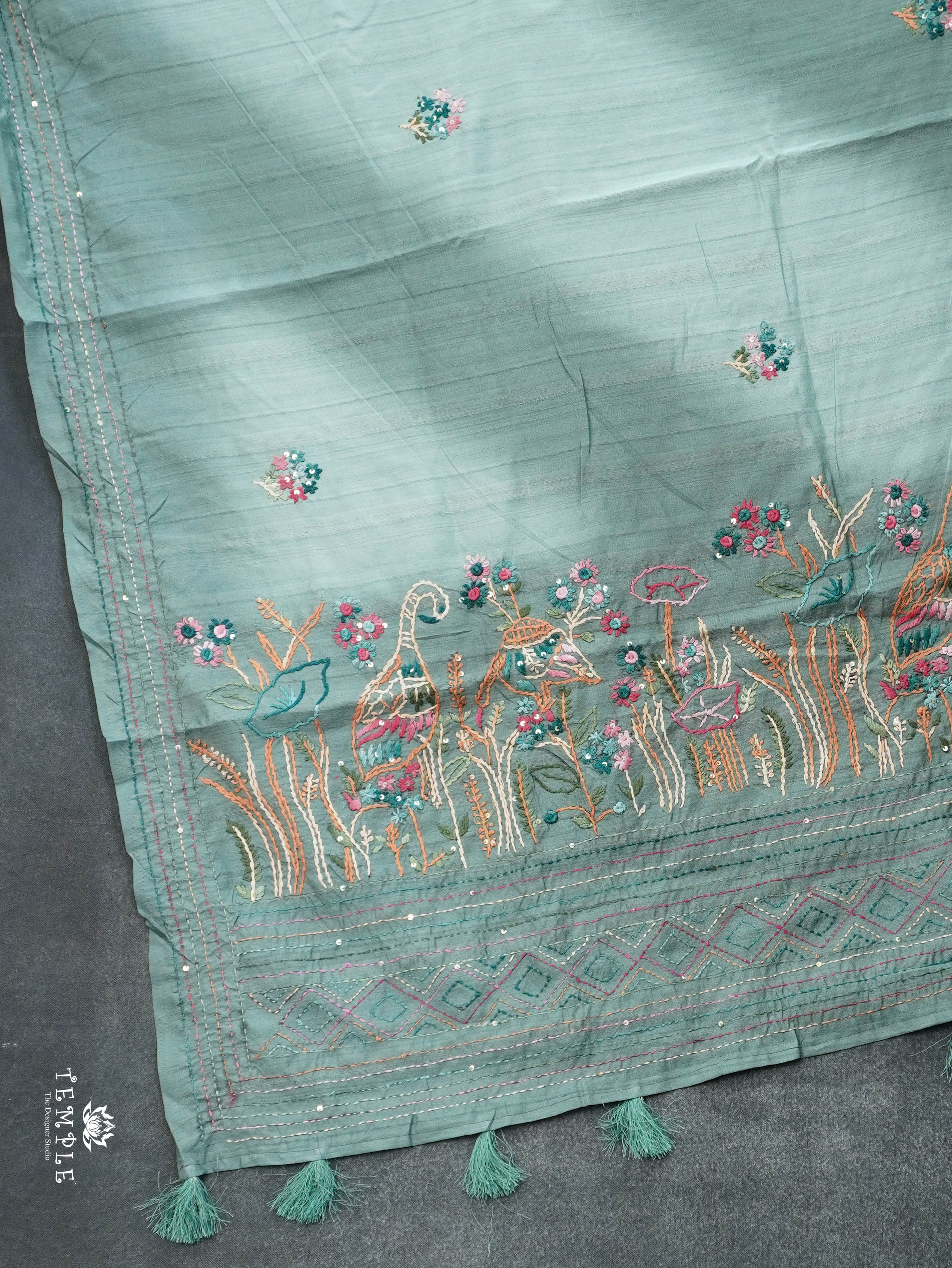 Linen  Silk Saree With Kantha Work | TTDS3121
