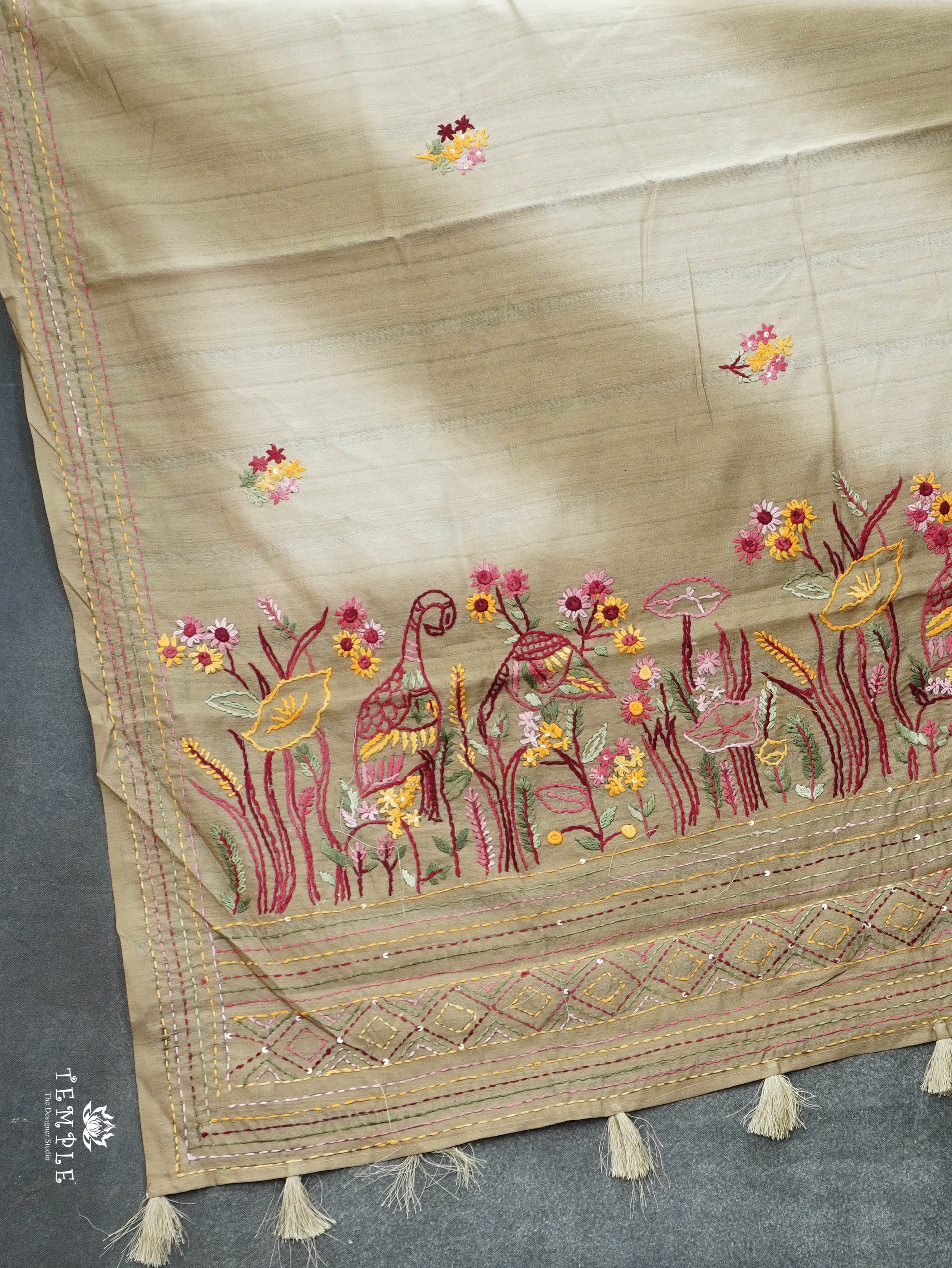 Linen  Silk Saree With Kantha Work | TTDS3121
