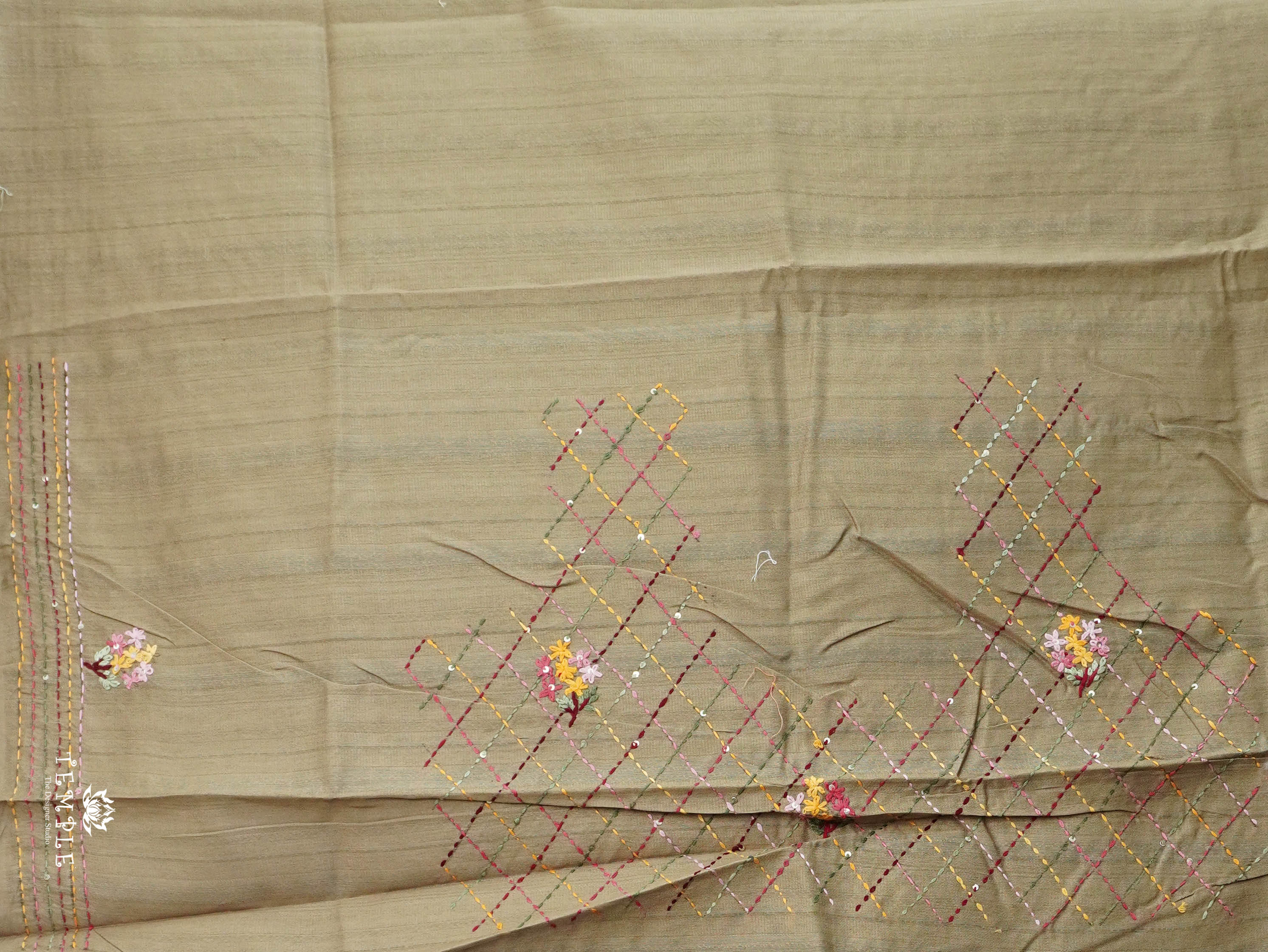 Linen  Silk Saree With Kantha Work | TTDS3121