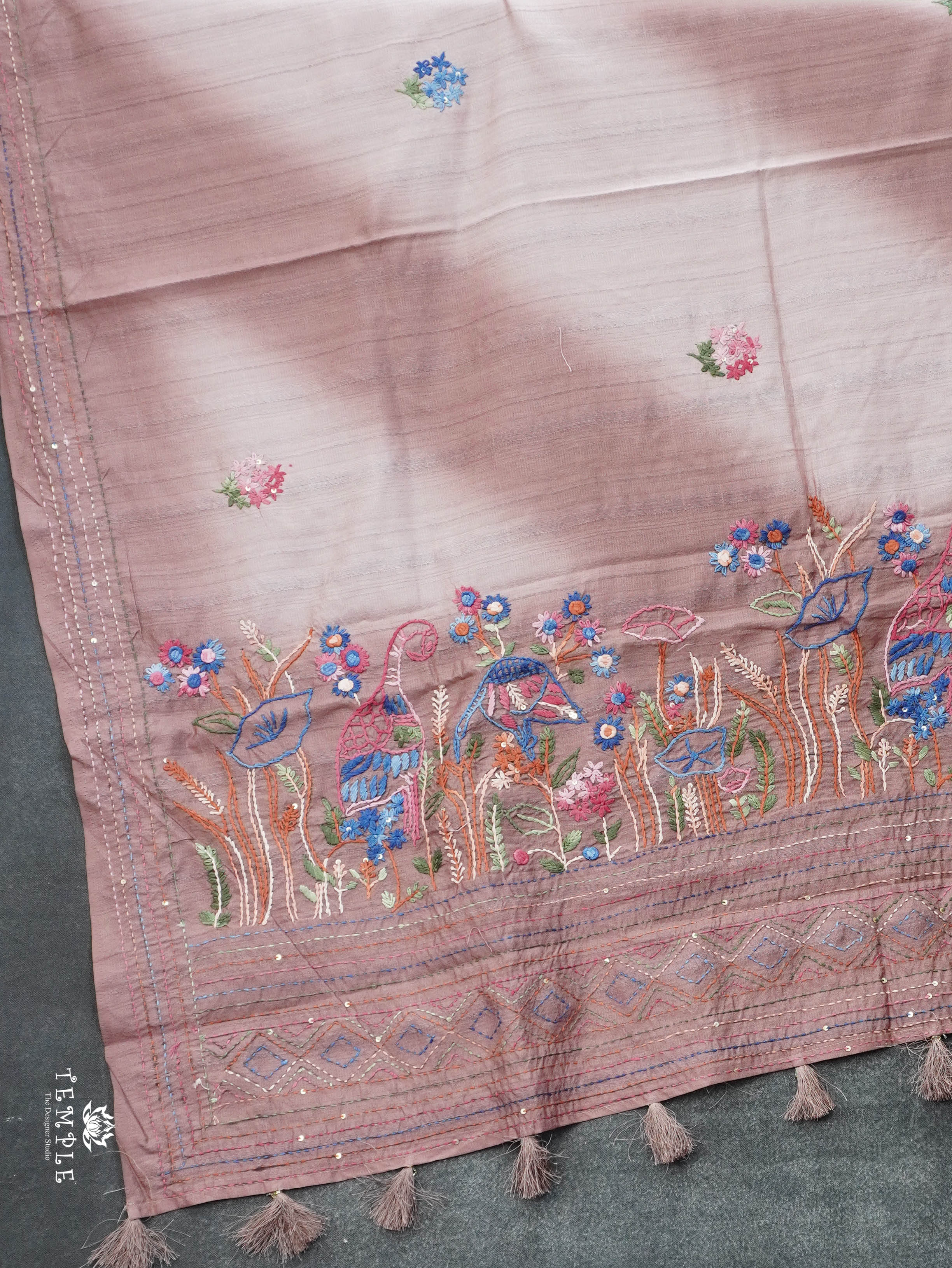 Linen  Silk Saree With Kantha Work | TTDS3121