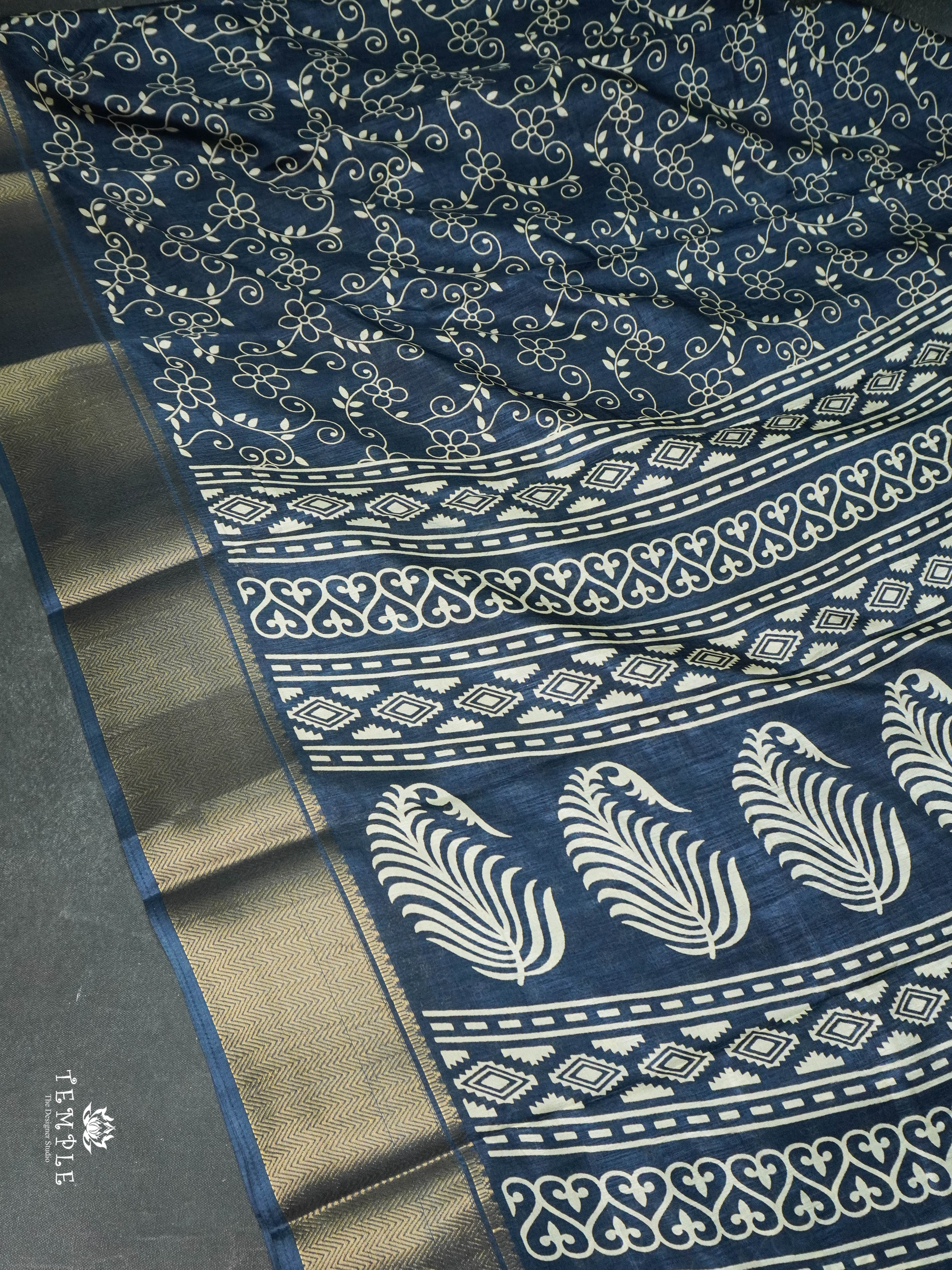 Floral Printed Dola Saree ( Teal blue) | TTDS1631