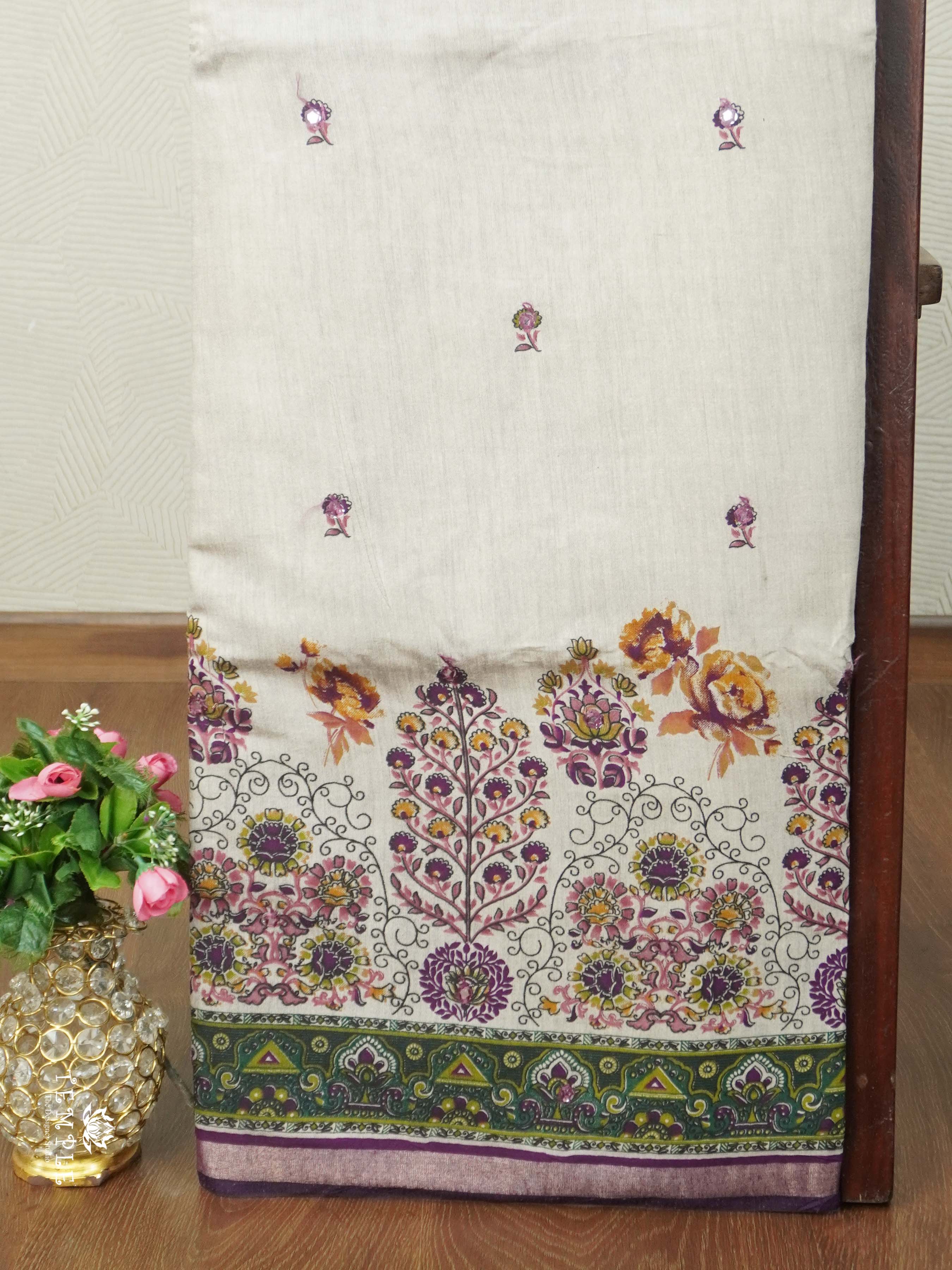 Ivory Bloom Mirror Work Sarees | TTDS2612