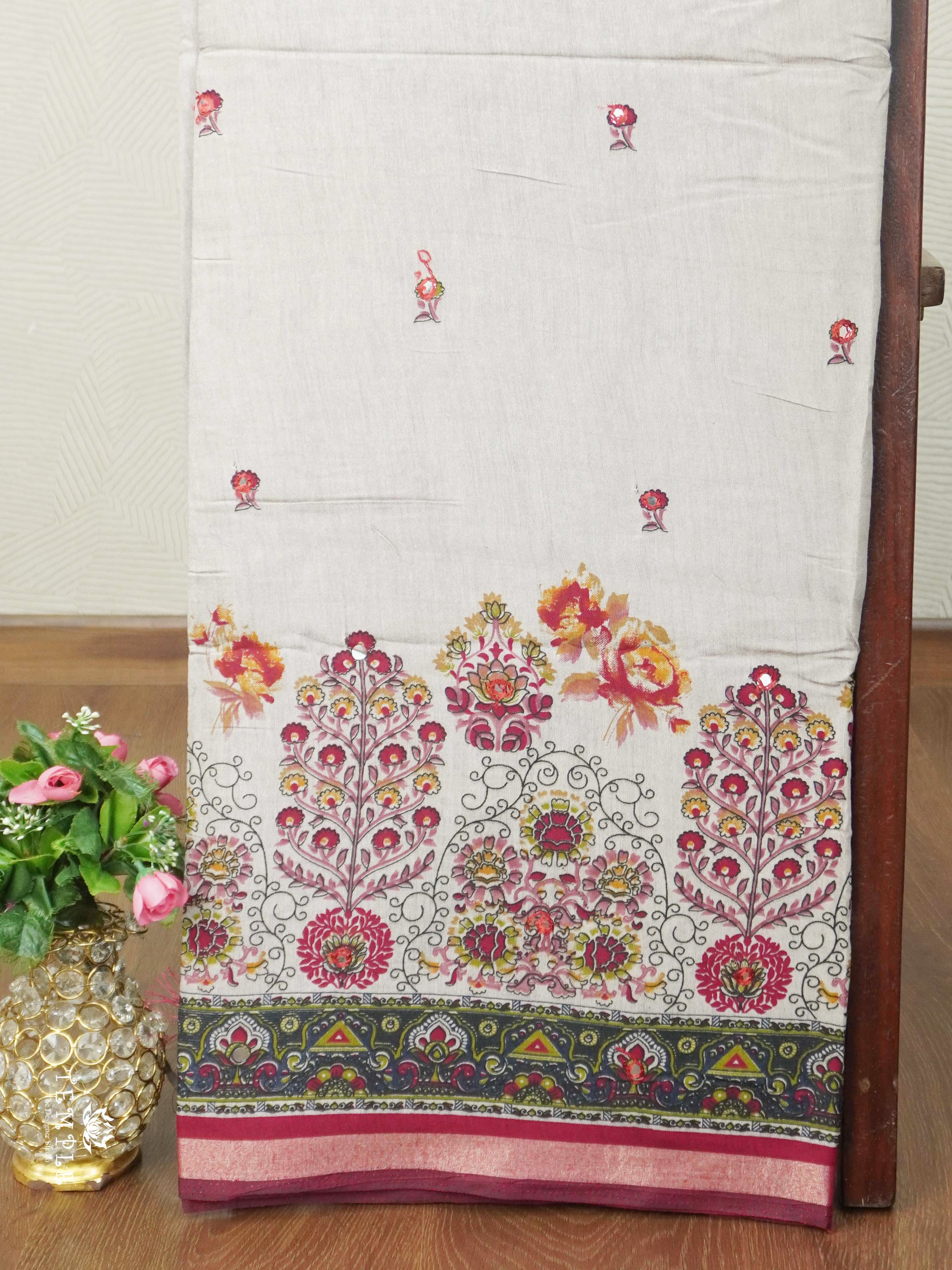 Ivory Bloom Mirror Work Sarees | TTDS2612