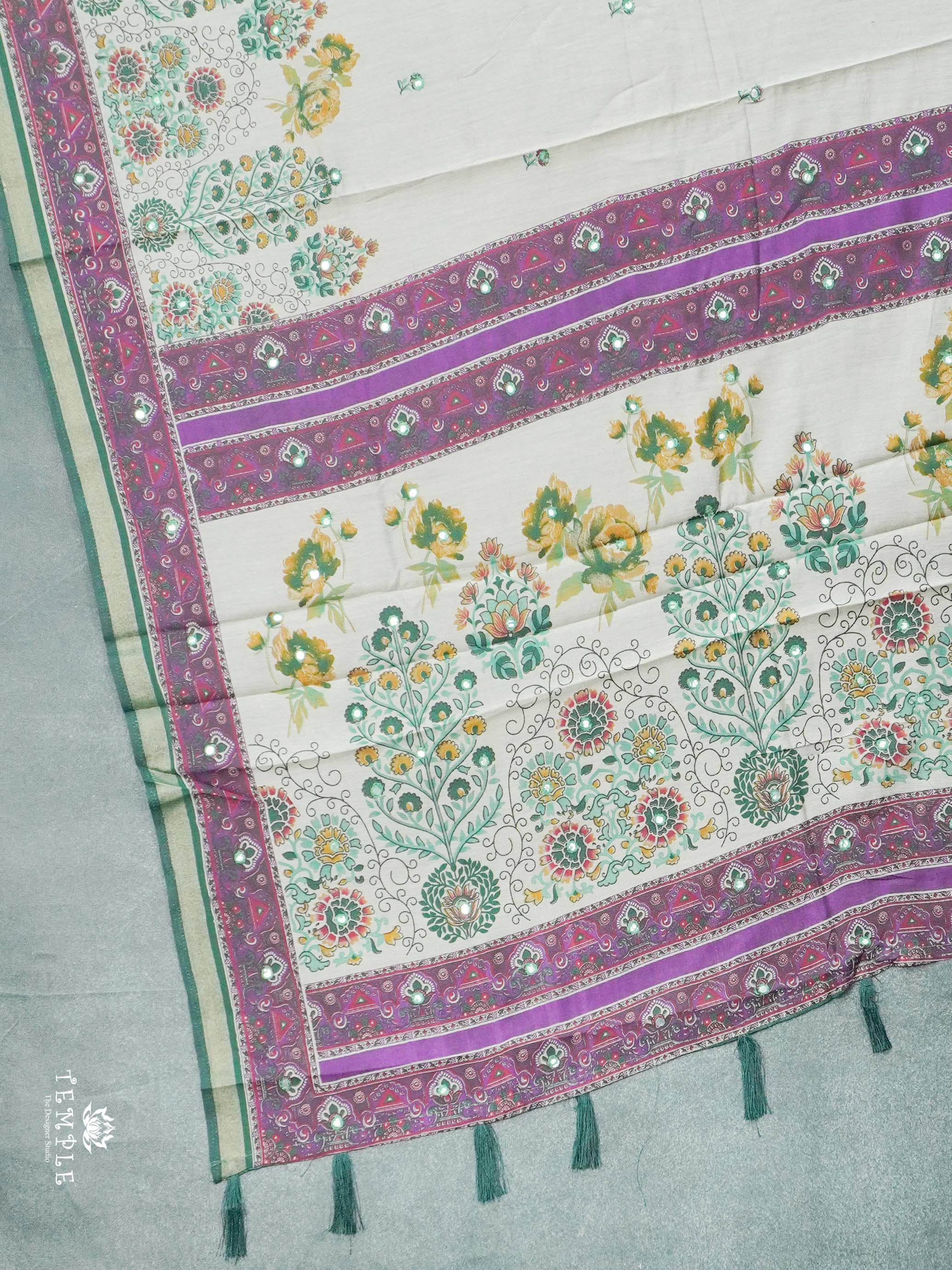 Ivory Bloom Mirror Work Sarees | TTDS2612