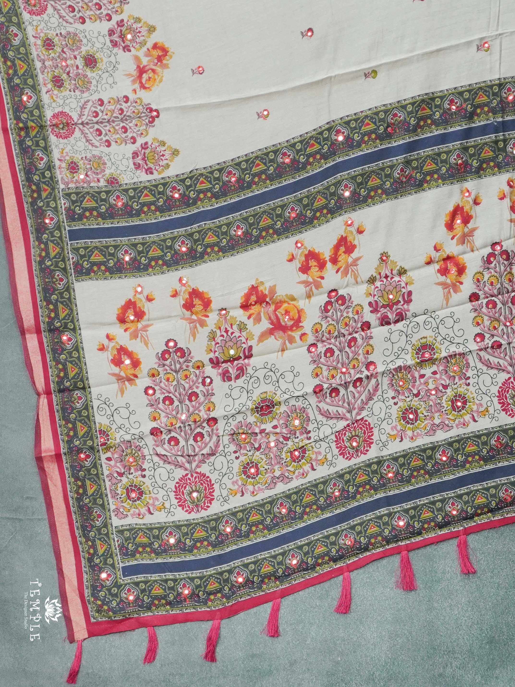 Ivory Bloom Mirror Work Sarees | TTDS2612