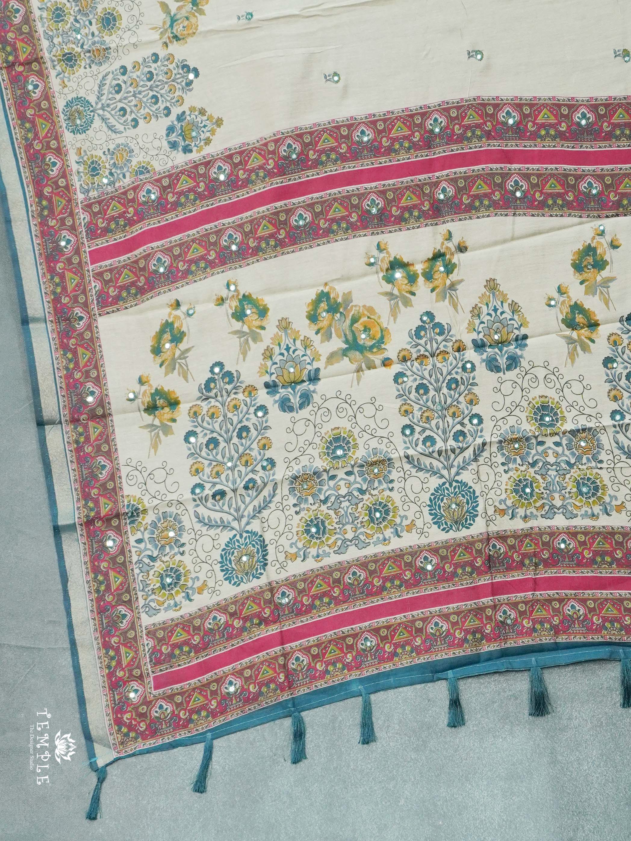 Ivory Bloom Mirror Work Sarees | TTDS2612