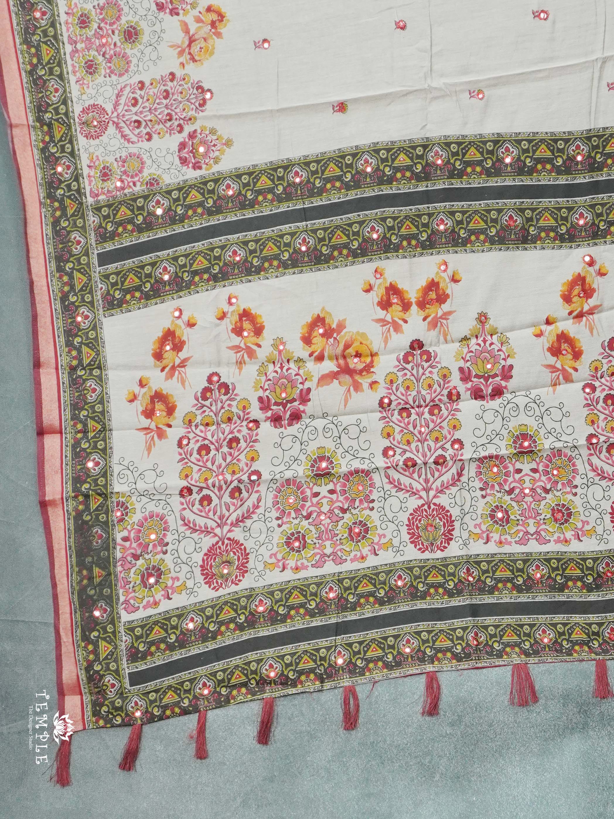Ivory Bloom Mirror Work Sarees | TTDS2612