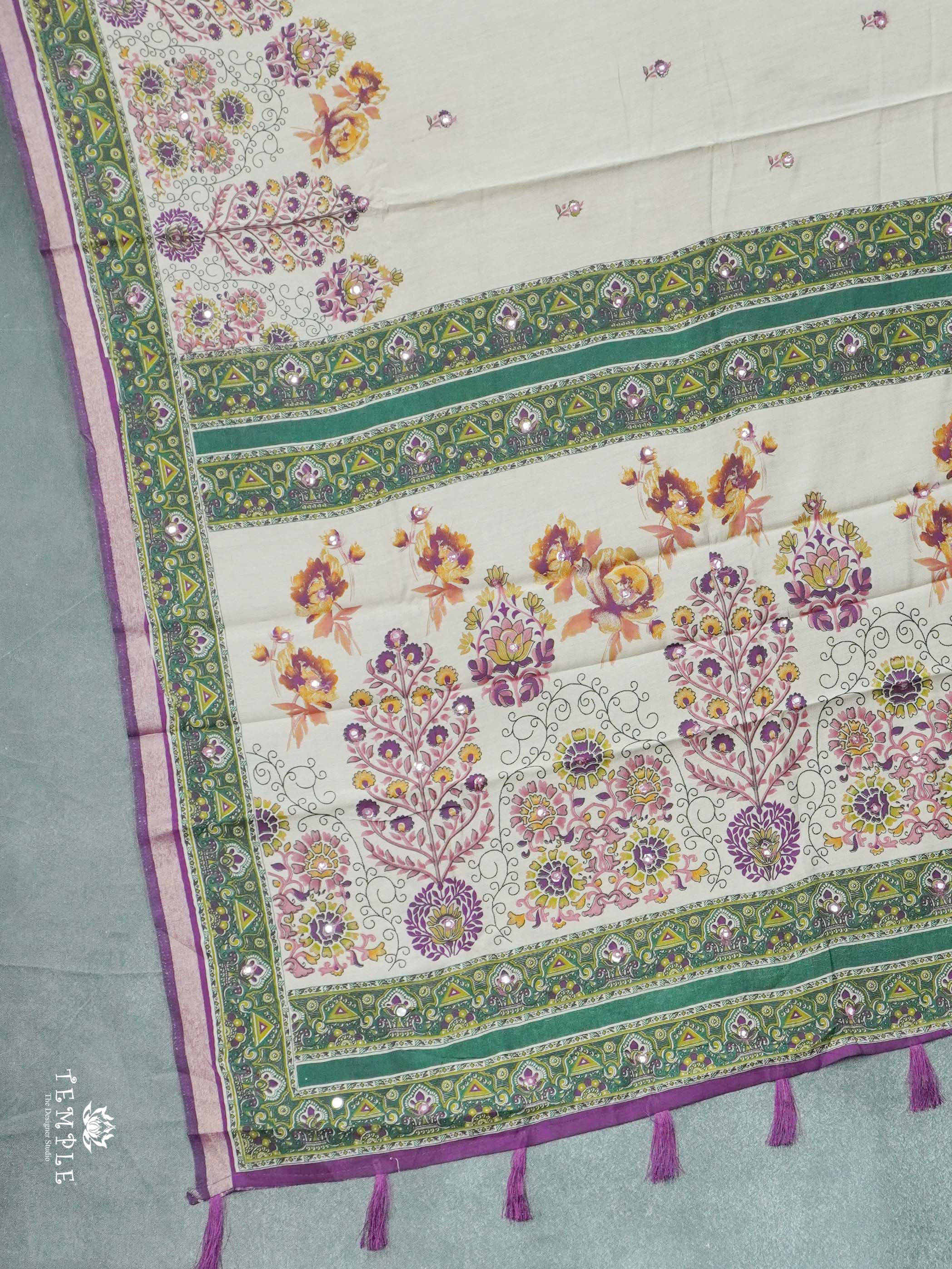 Ivory Bloom Mirror Work Sarees | TTDS2612