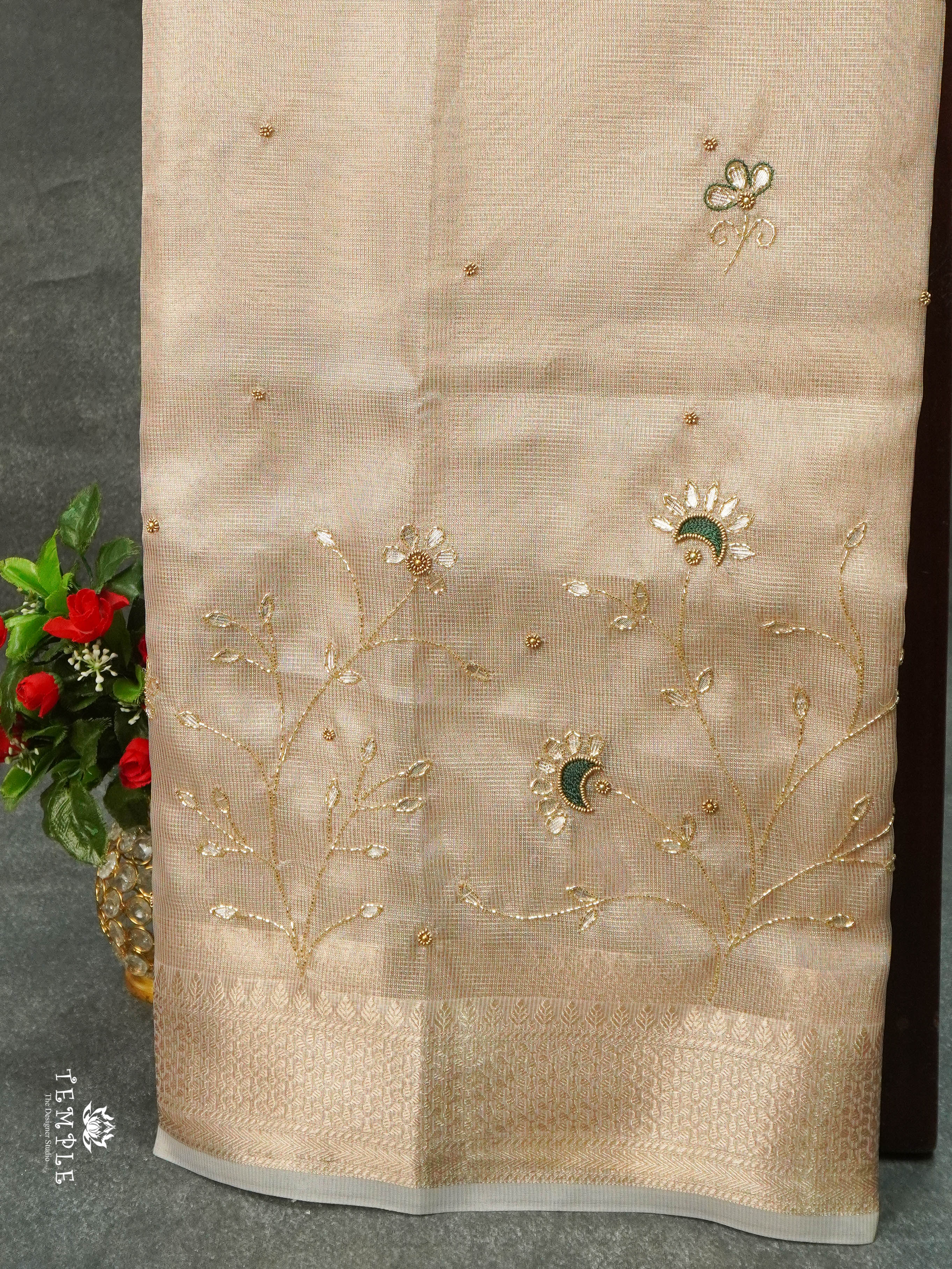 Embroidery Kora Tissue Saree | Design 8 | TTDS1648