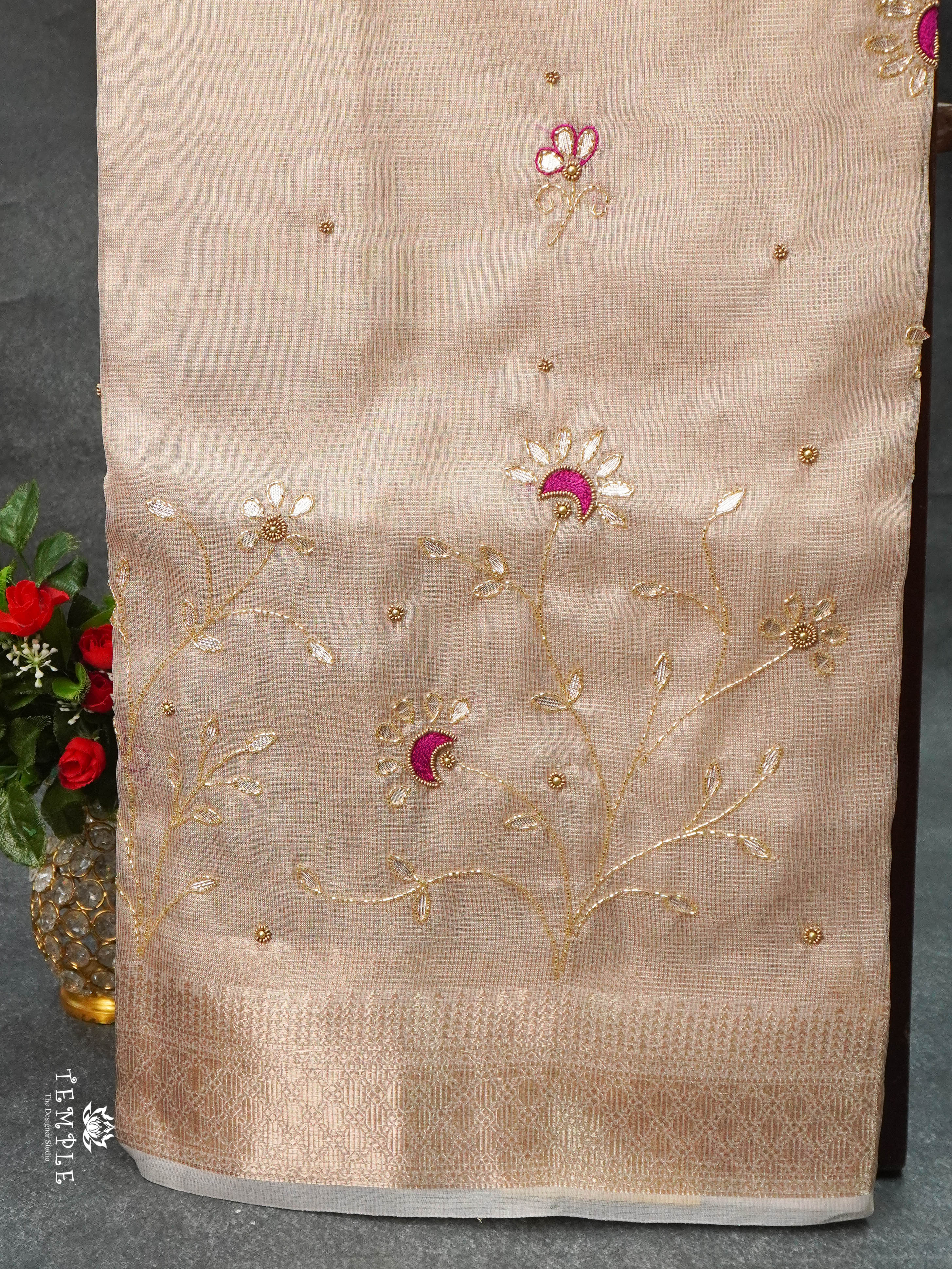 Embroidery Kora Tissue Saree | Design 8 | TTDS1648