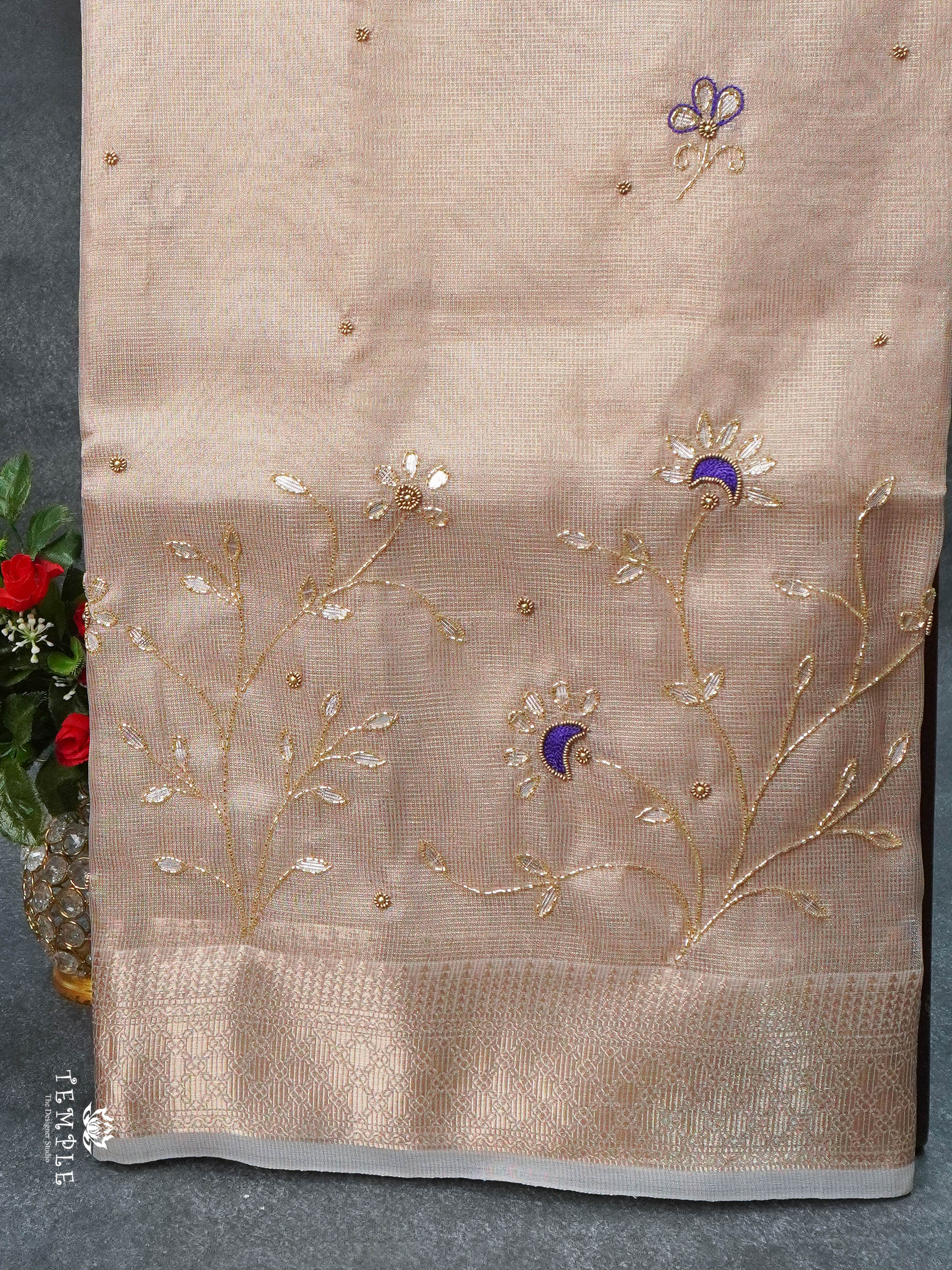 Embroidery Kora Tissue Saree | Design 8 | TTDS1648