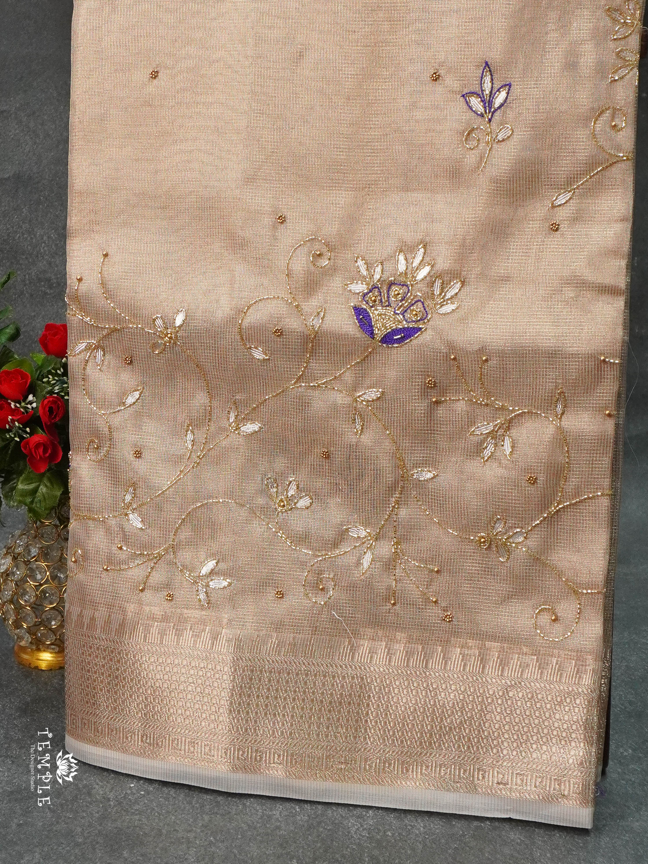 Embroidery Kora Tissue Saree | Design 9 | TTDS1649