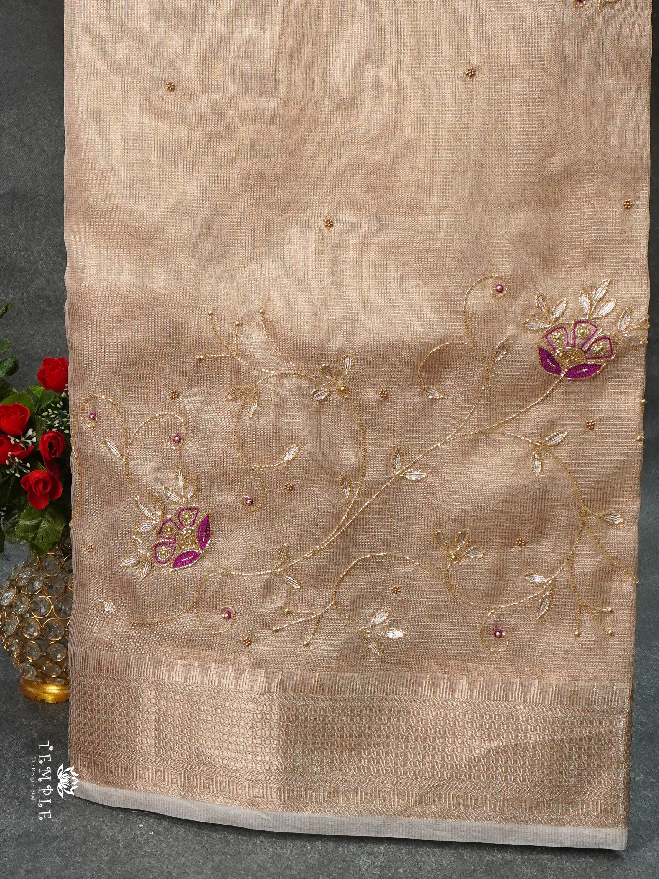 Embroidery Kora Tissue Saree | Design 9 | TTDS1649