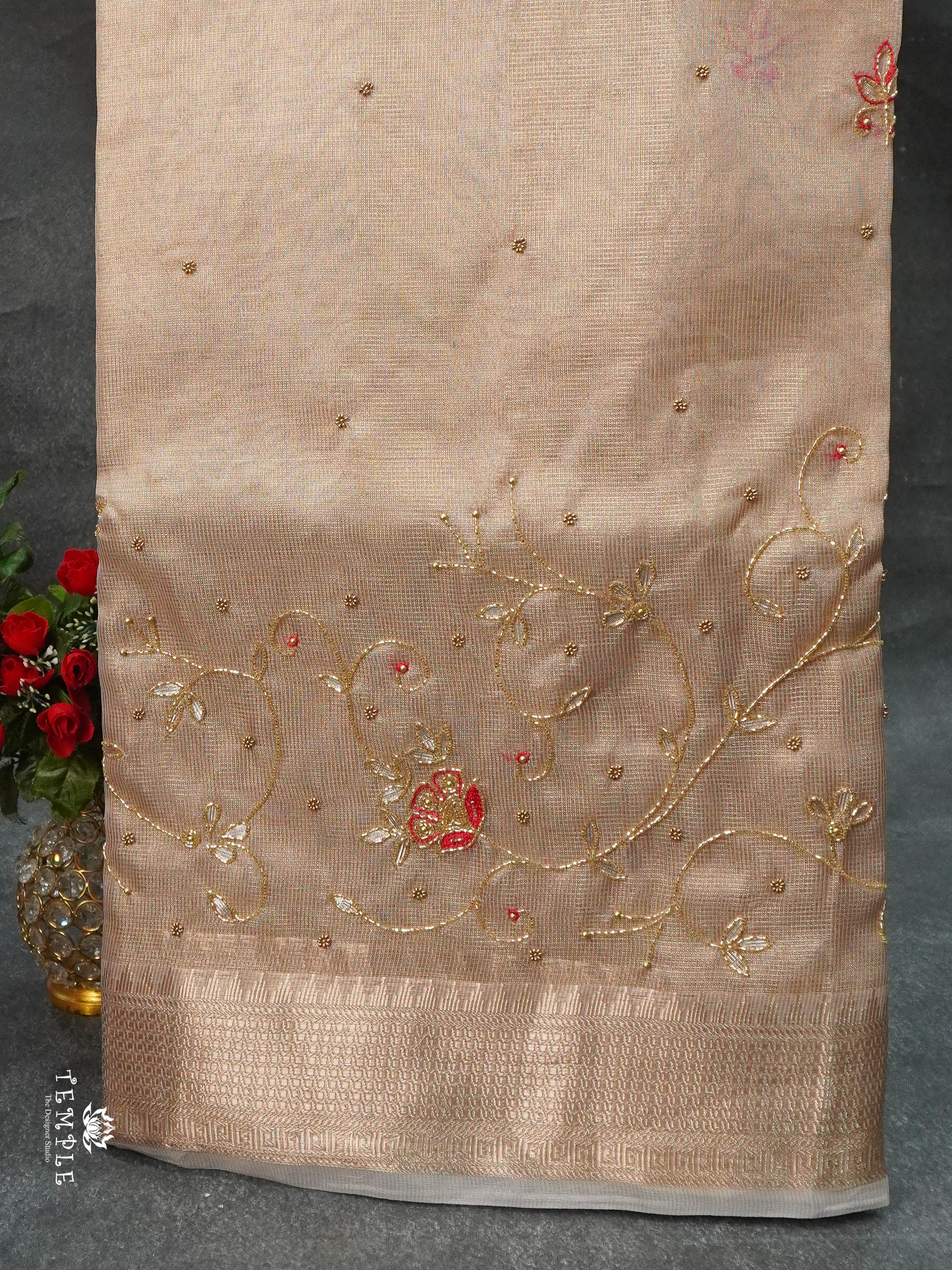 Embroidery Kora Tissue Saree | Design 9 | TTDS1649