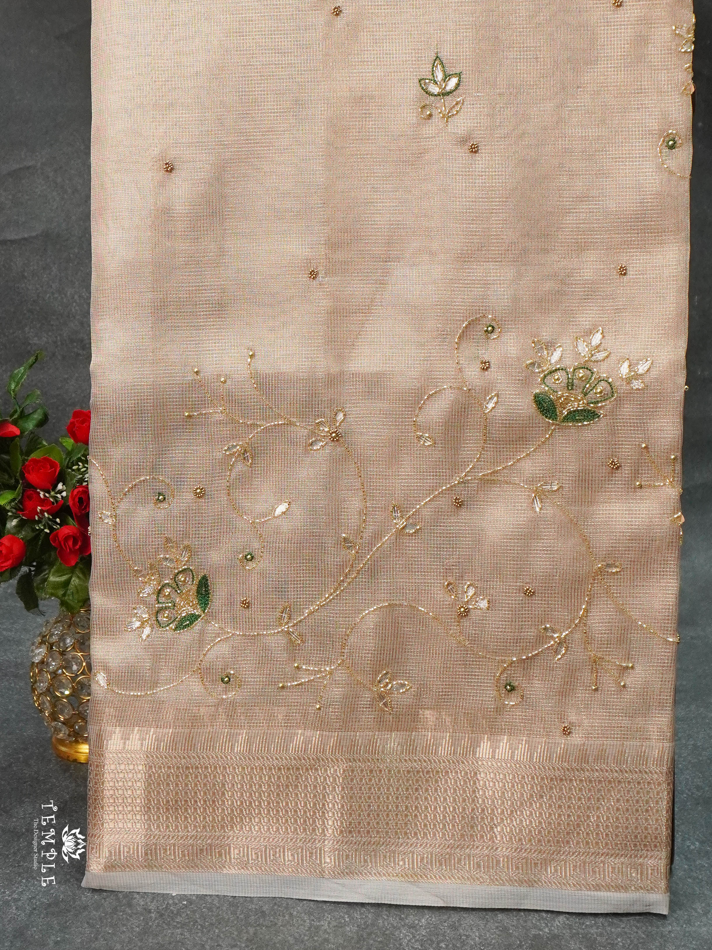 Embroidery Kora Tissue Saree | Design 9 | TTDS1649