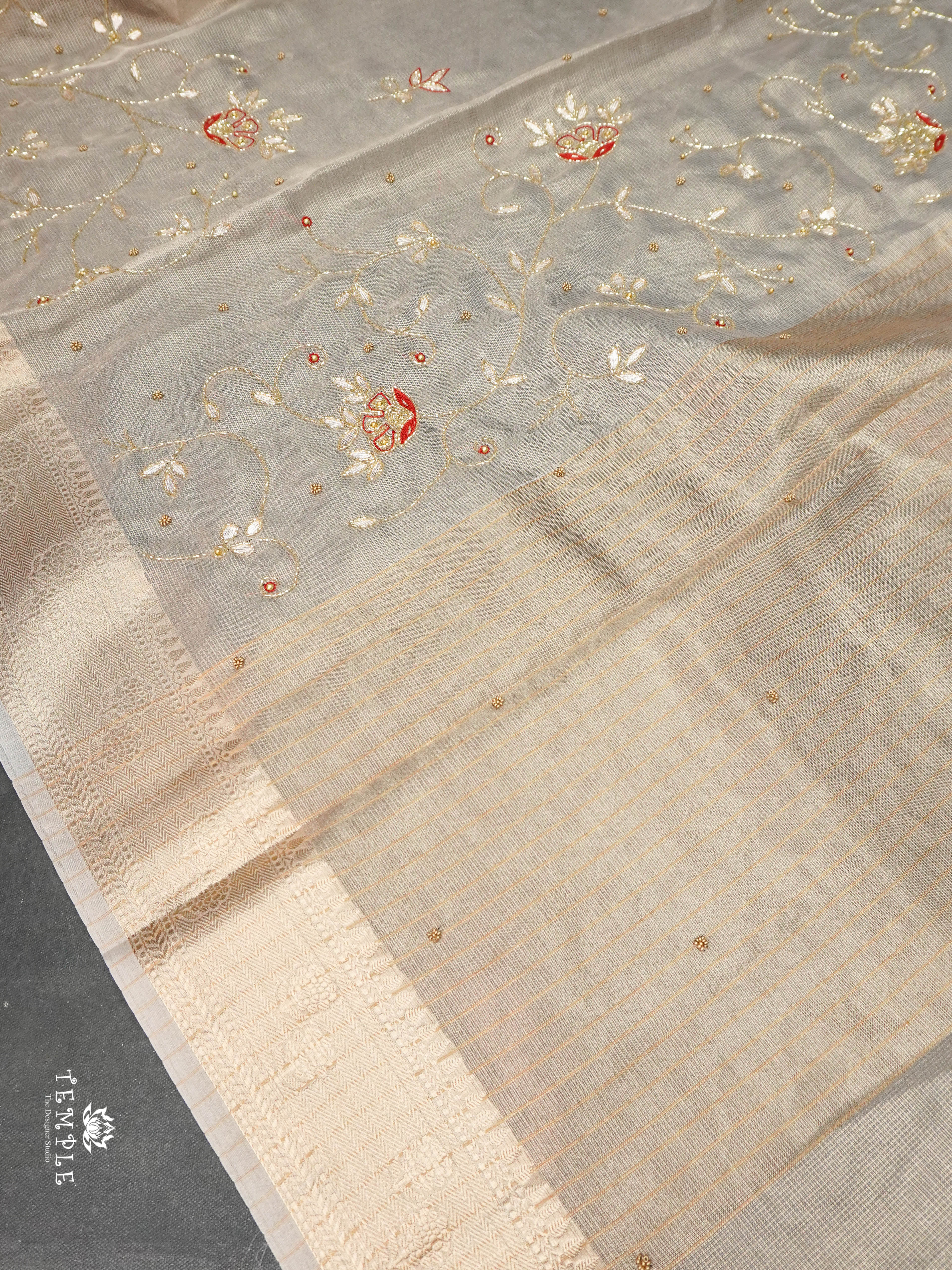 Embroidery Kora Tissue Saree | Design 9 | TTDS1649