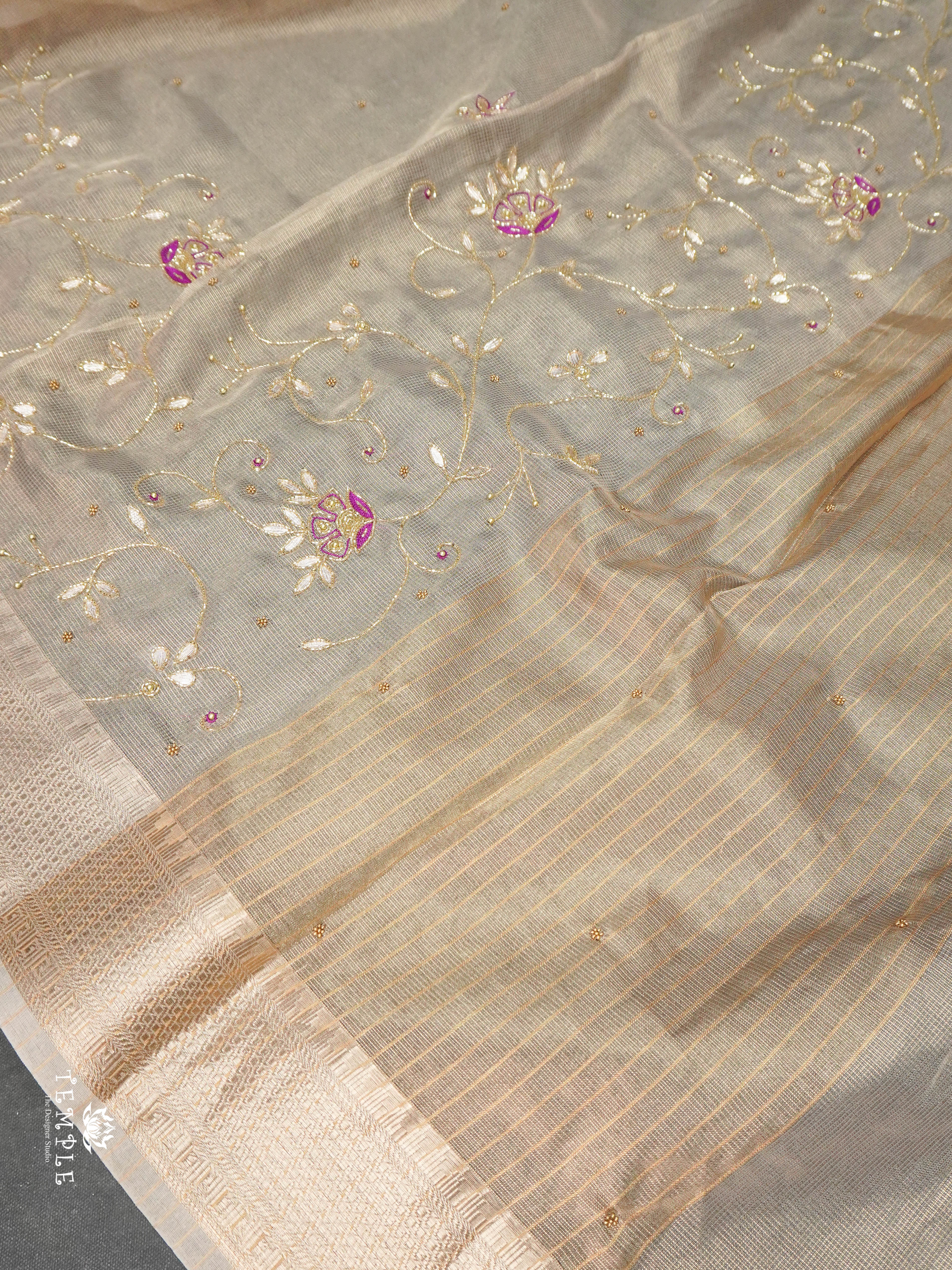 Embroidery Kora Tissue Saree | Design 9 | TTDS1649