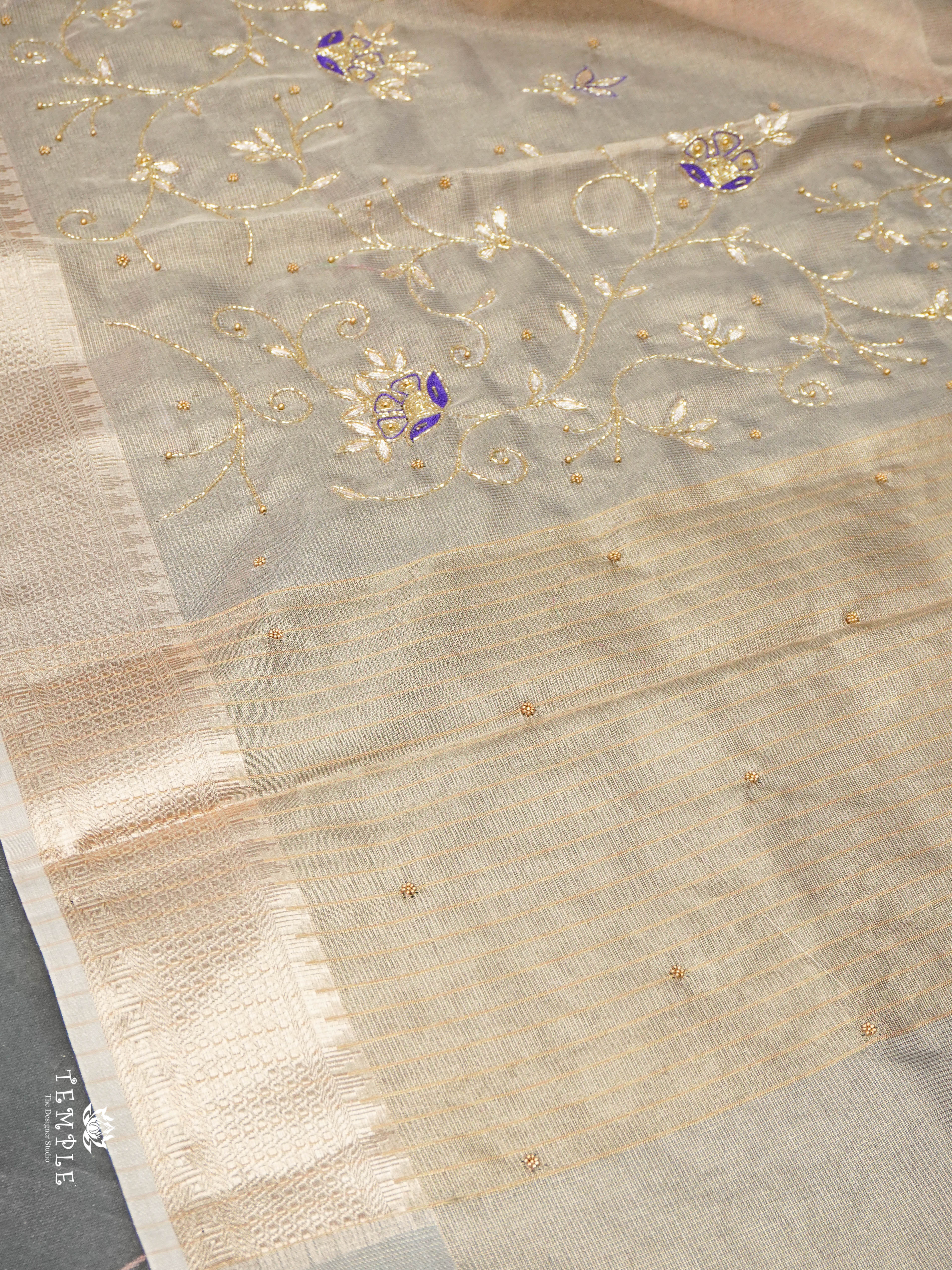 Embroidery Kora Tissue Saree | Design 9 | TTDS1649