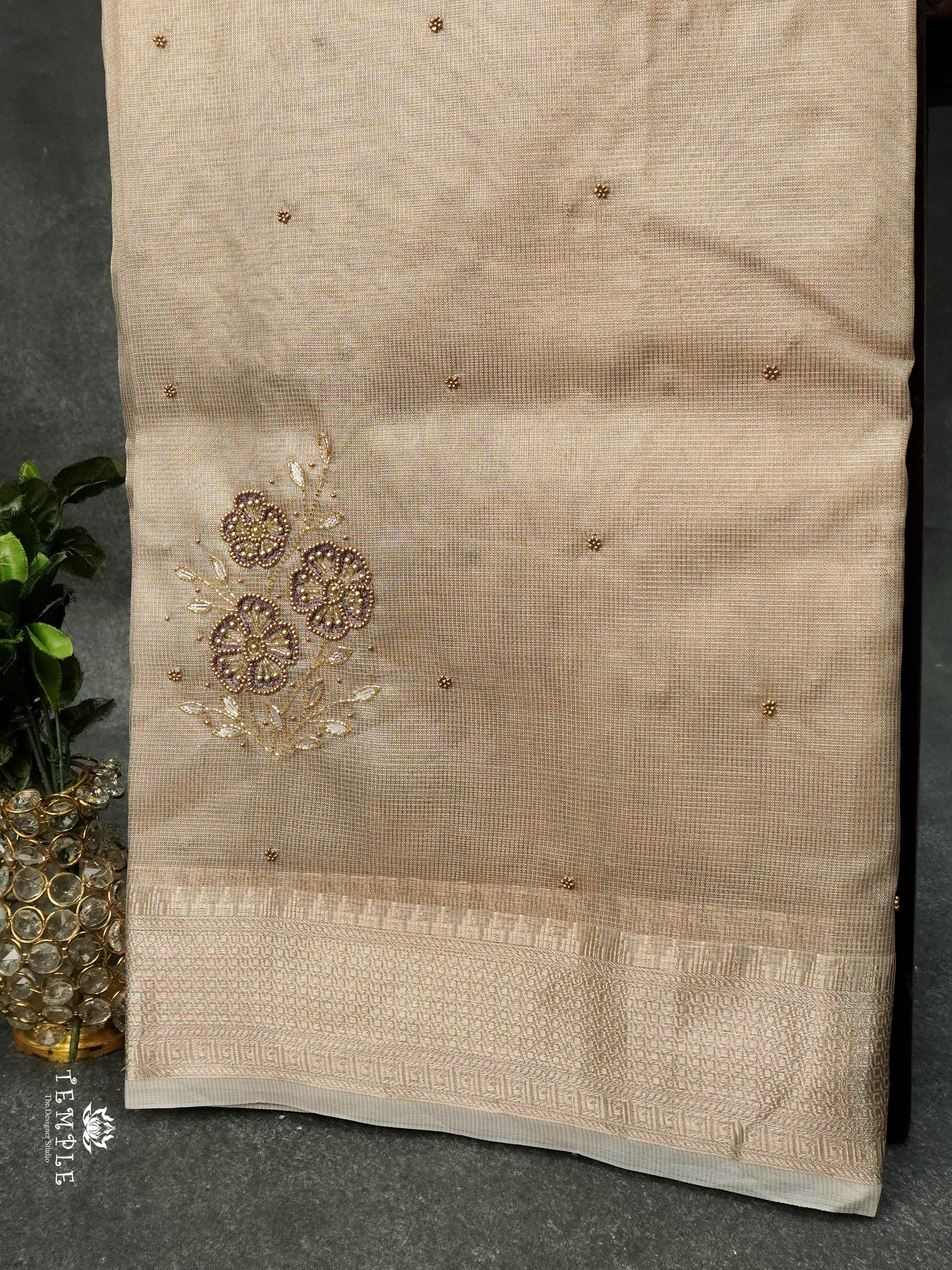 Embroidery Kora Tissue Saree | Design 2 | TTDS1642