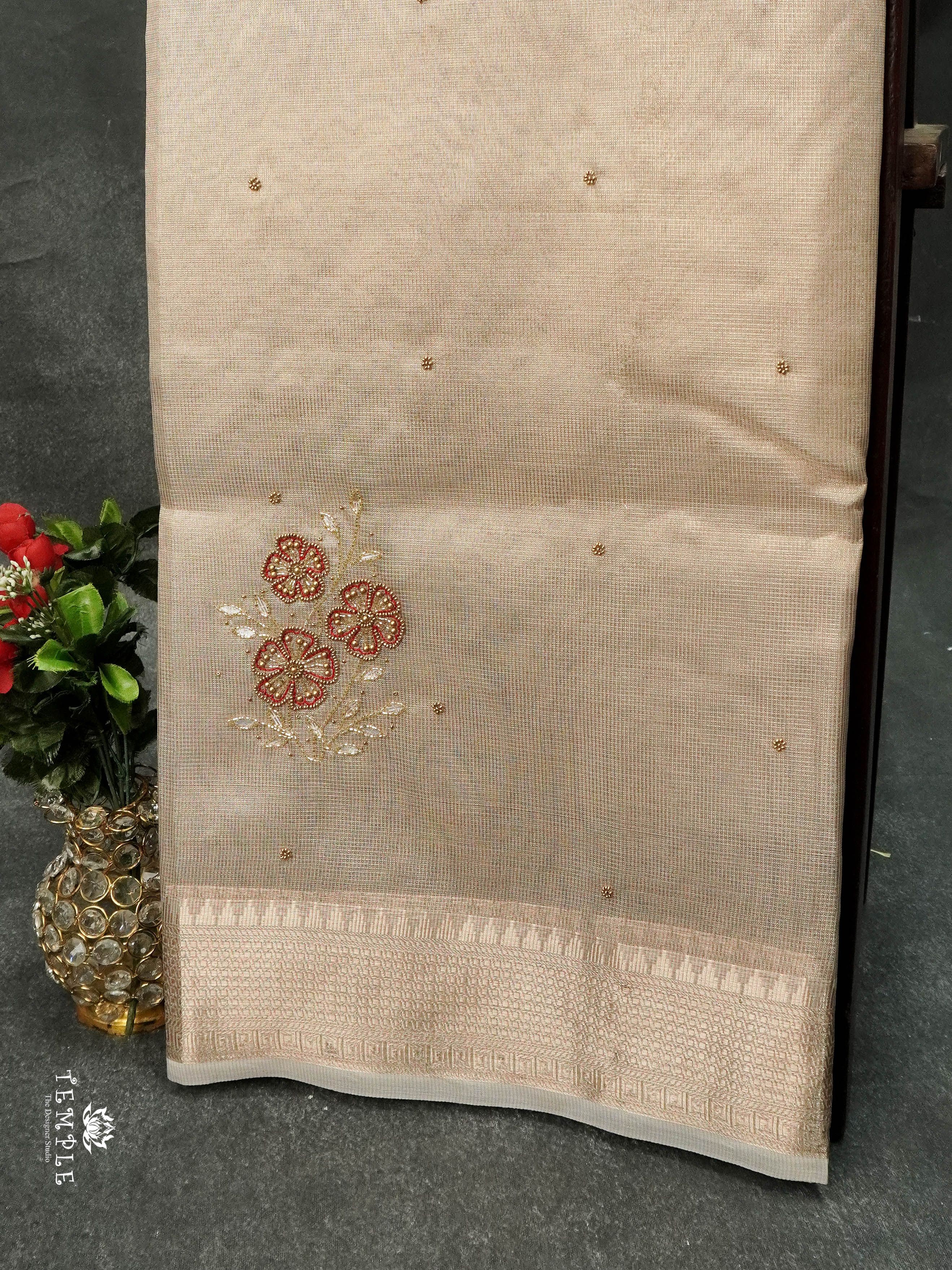 Embroidery Kora Tissue Saree | Design 2 | TTDS1642