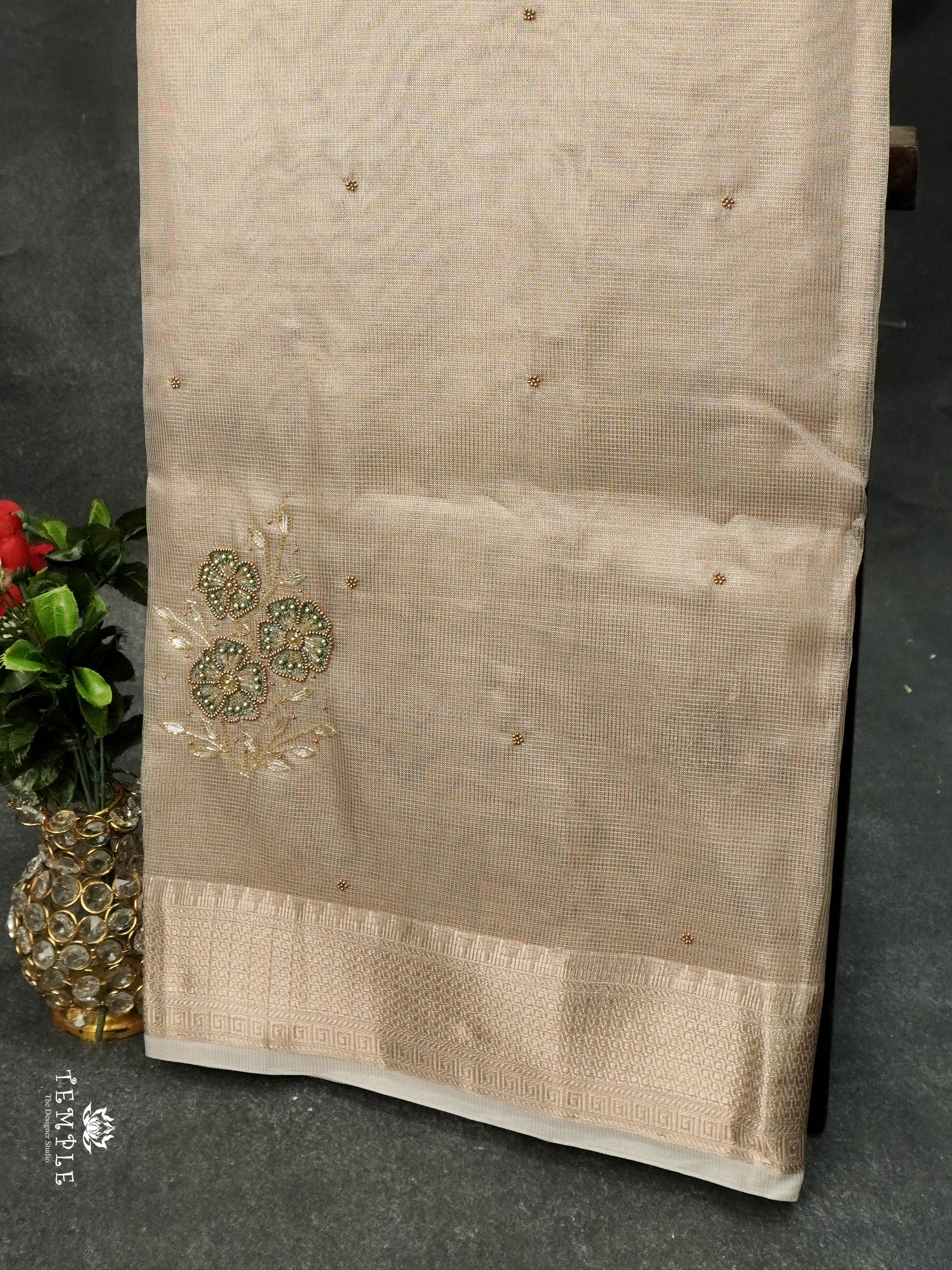 Embroidery Kora Tissue Saree | Design 2 | TTDS1642