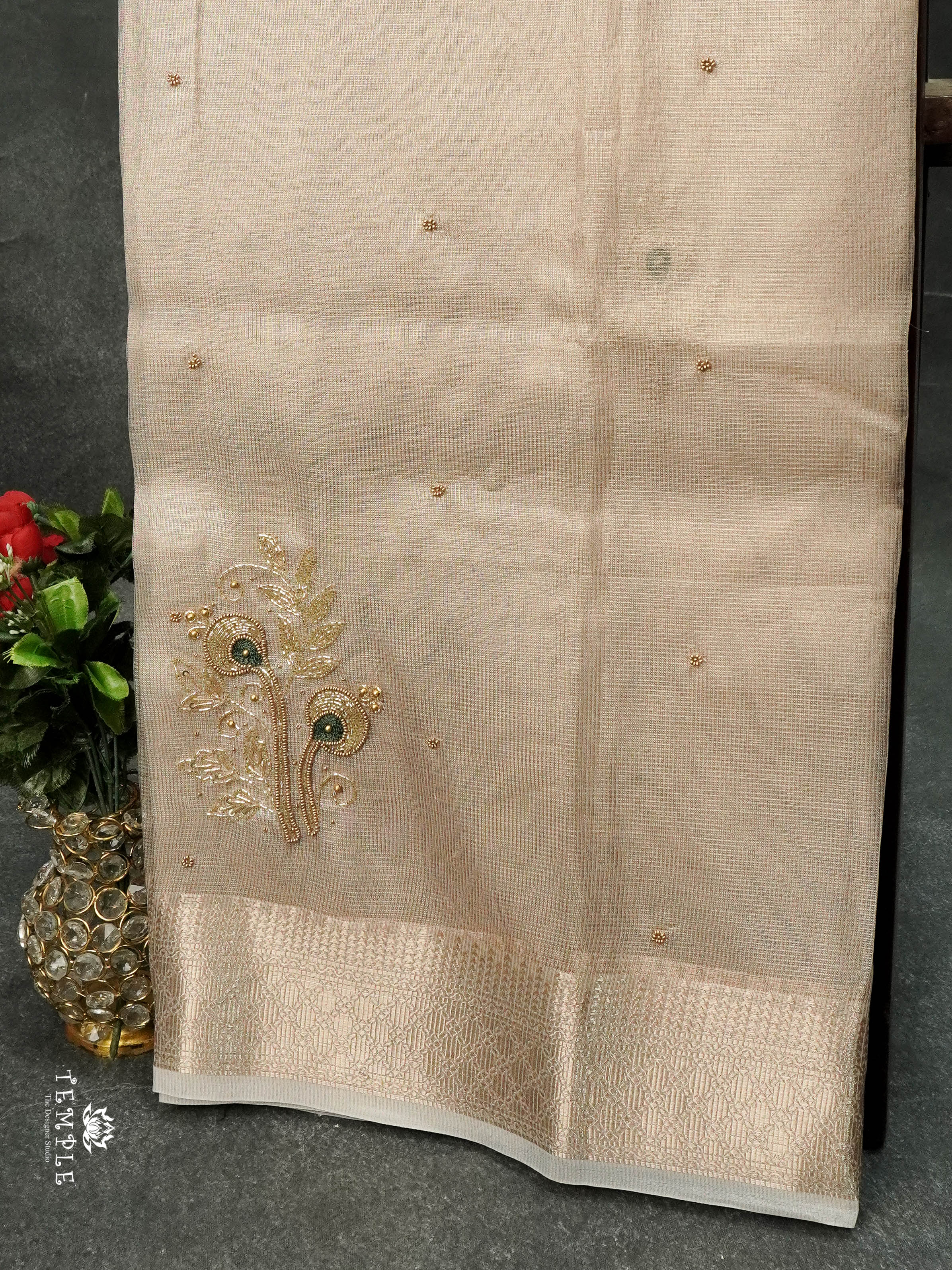 Embroidery Kora Tissue Saree | Design 3 | TTDS1643