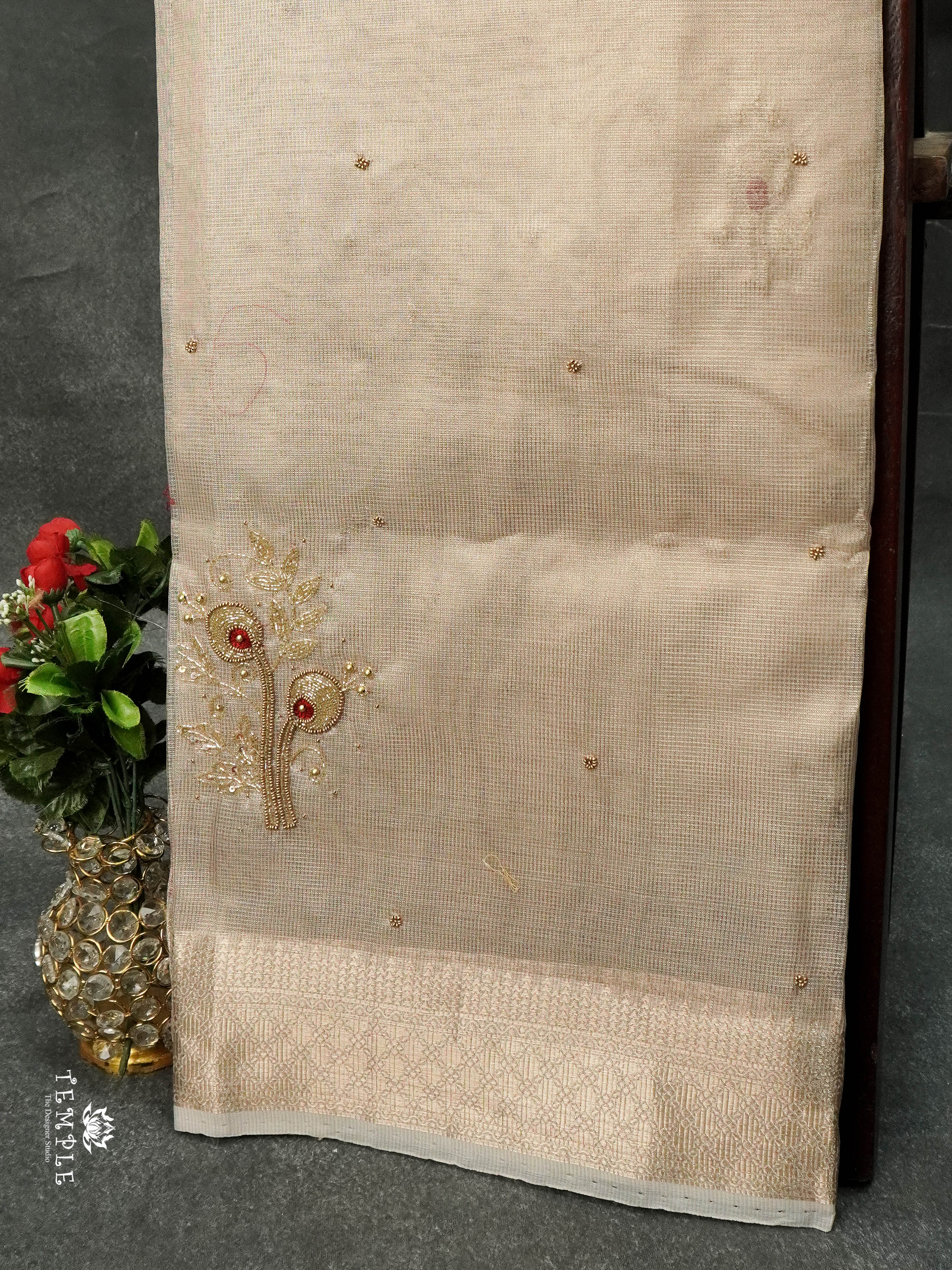 Embroidery Kora Tissue Saree | Design 3 | TTDS1643