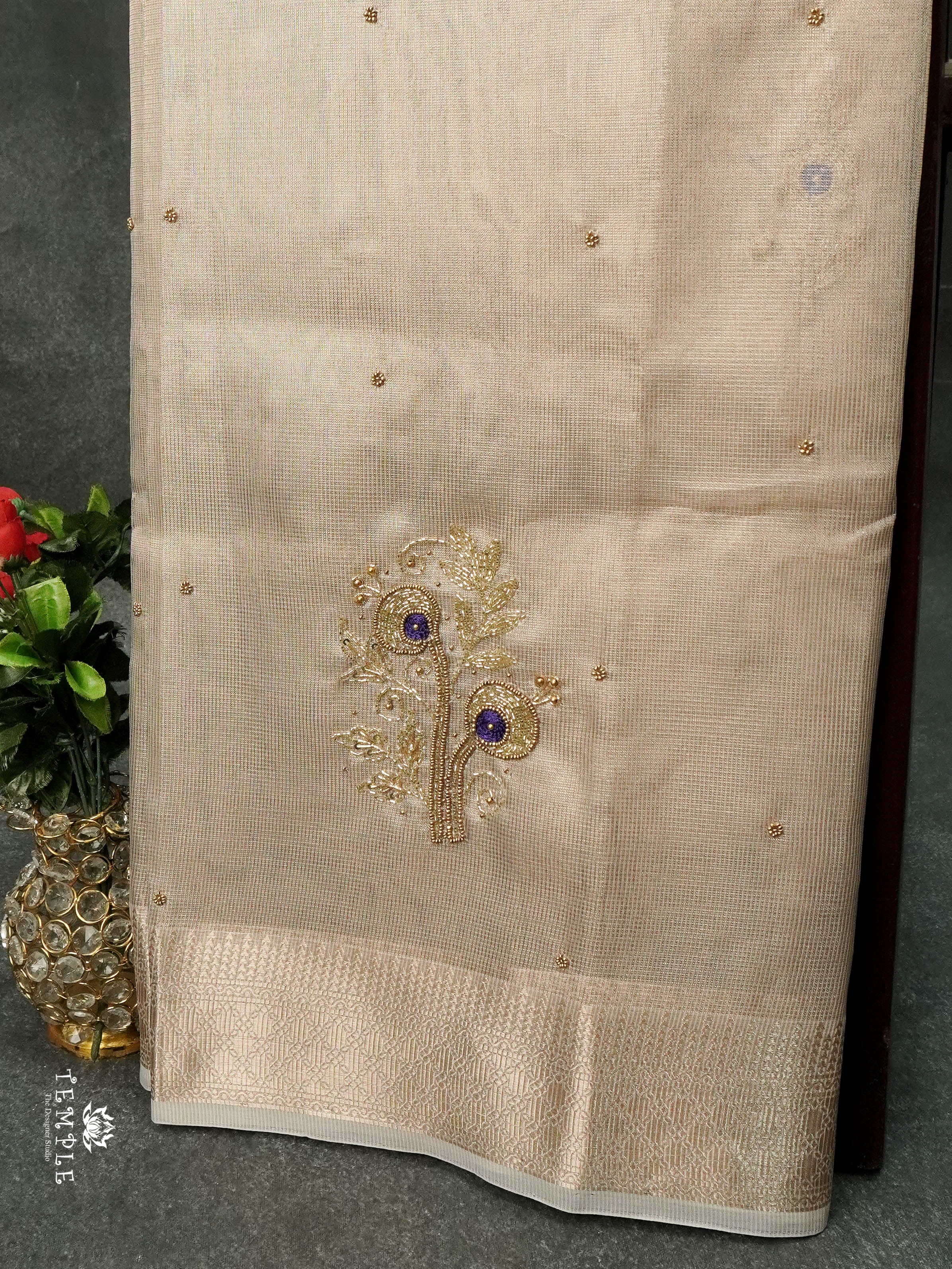 Embroidery Kora Tissue Saree | Design 3 | TTDS1643