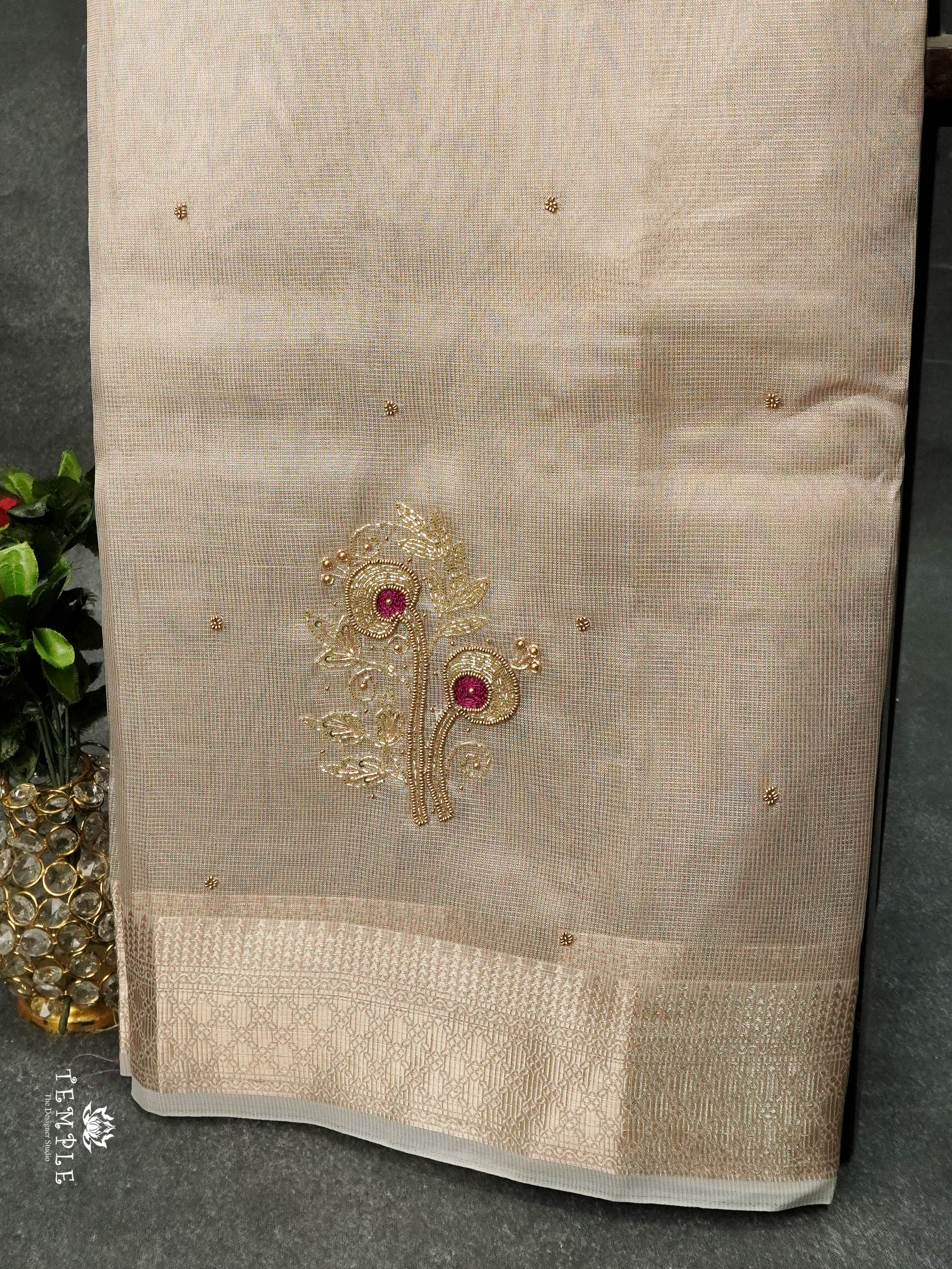 Embroidery Kora Tissue Saree | Design 3 | TTDS1643