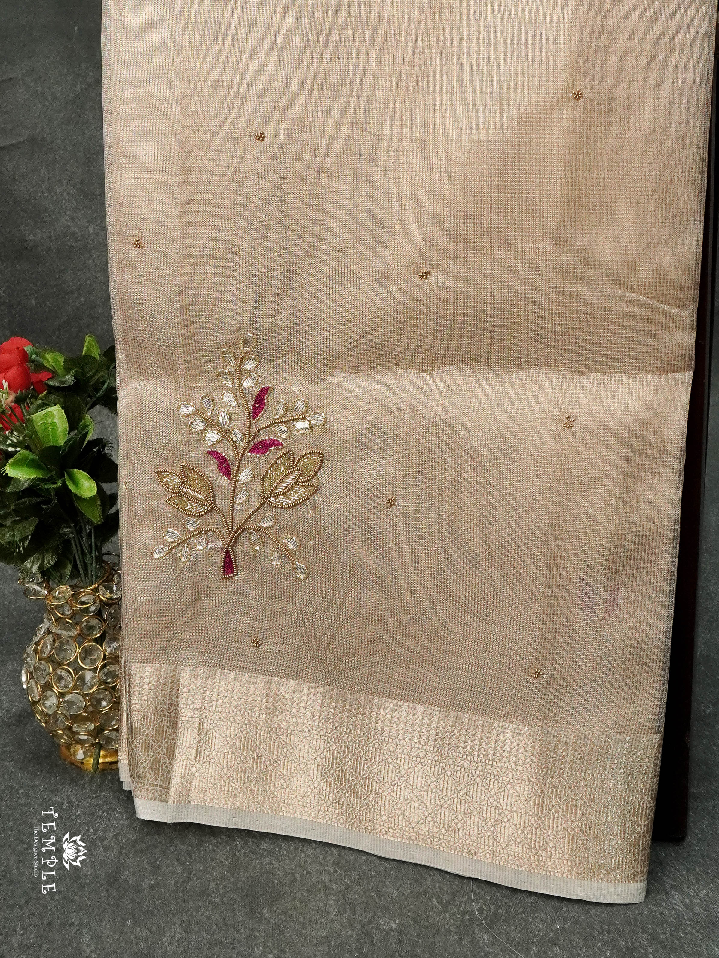 Embroidery Kora Tissue Saree | Design 7 | TTDS1647