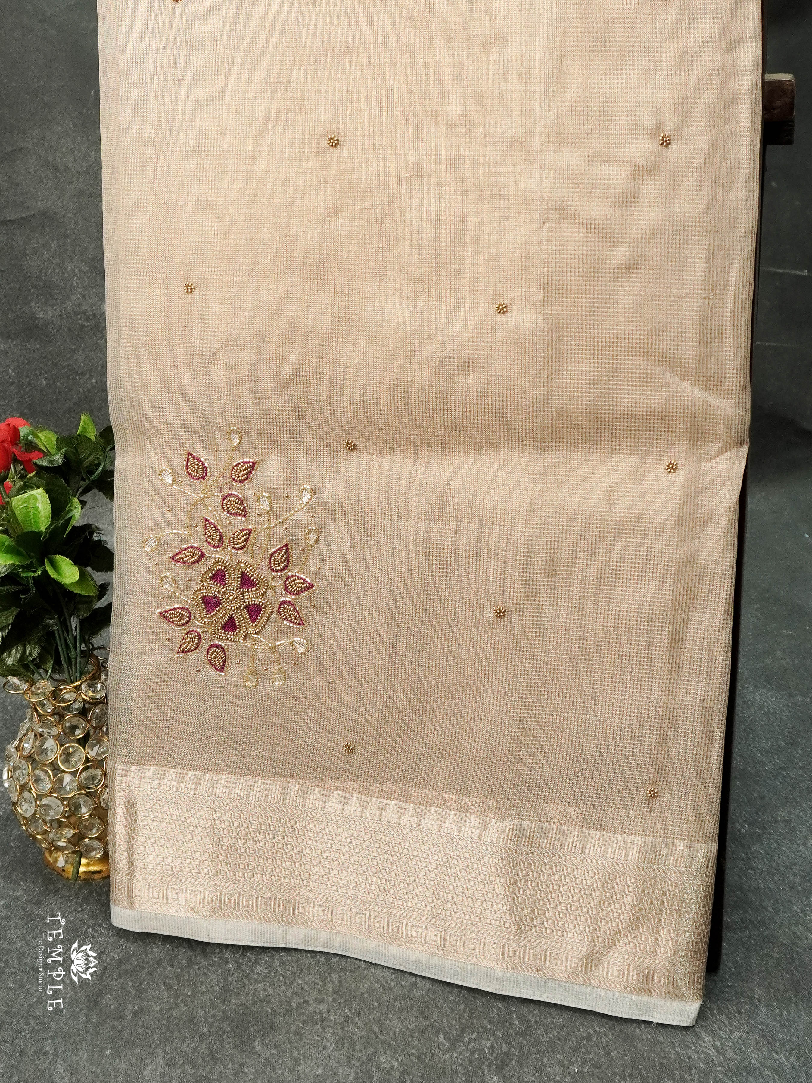 Embroidery Kora Tissue Saree | Design 6 | TTDS1646