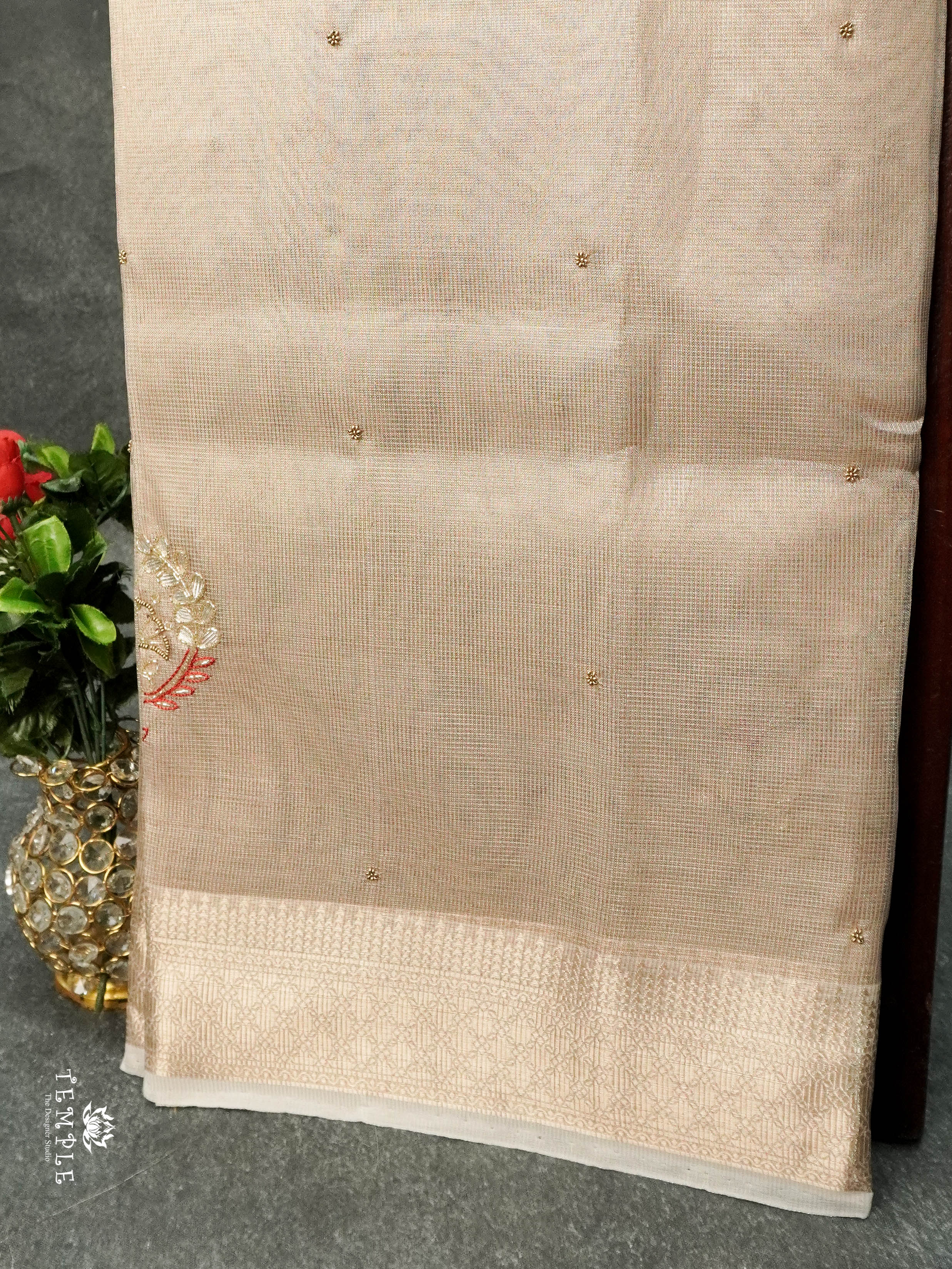 Embroidery Kora Tissue Saree | Design 4 | TTDS1644