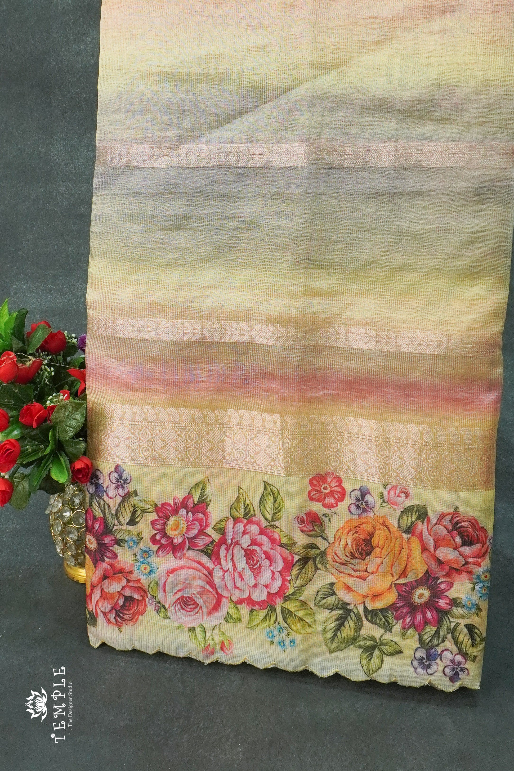 Rainbow Crushed Tissue Saree (Floral Border) | TTDS1238 | Sparkling Deals