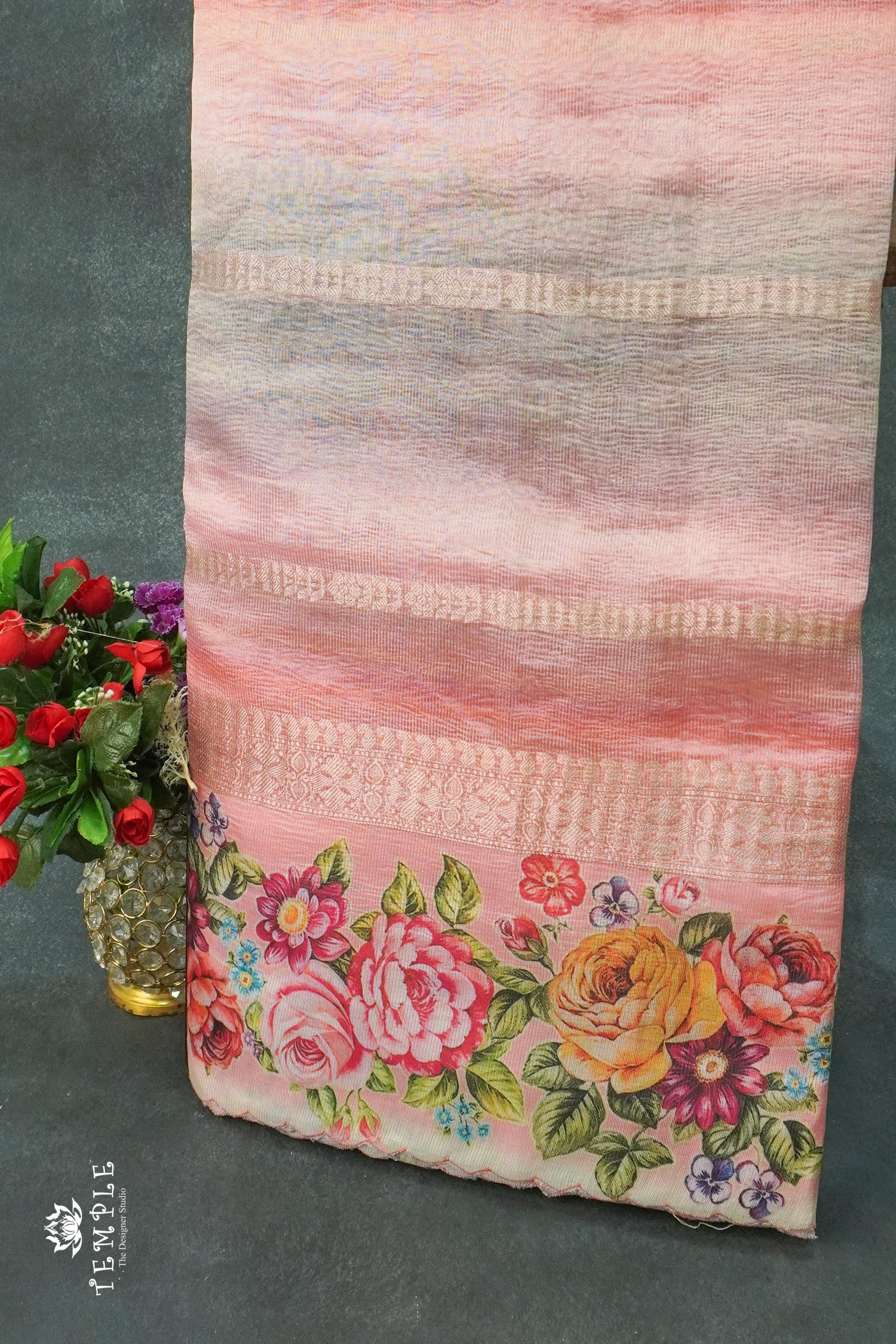 Rainbow Crushed Tissue Saree (Floral Border) | TTDS1238 | Sparkling Deals