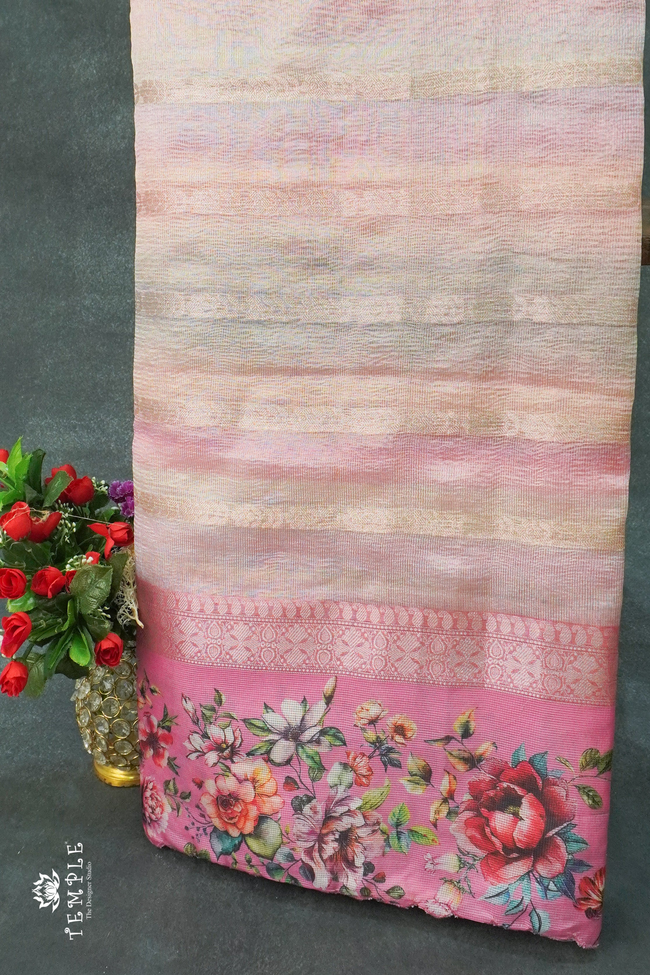 Rainbow Crushed Tissue Saree (Floral Border) | TTDS1240