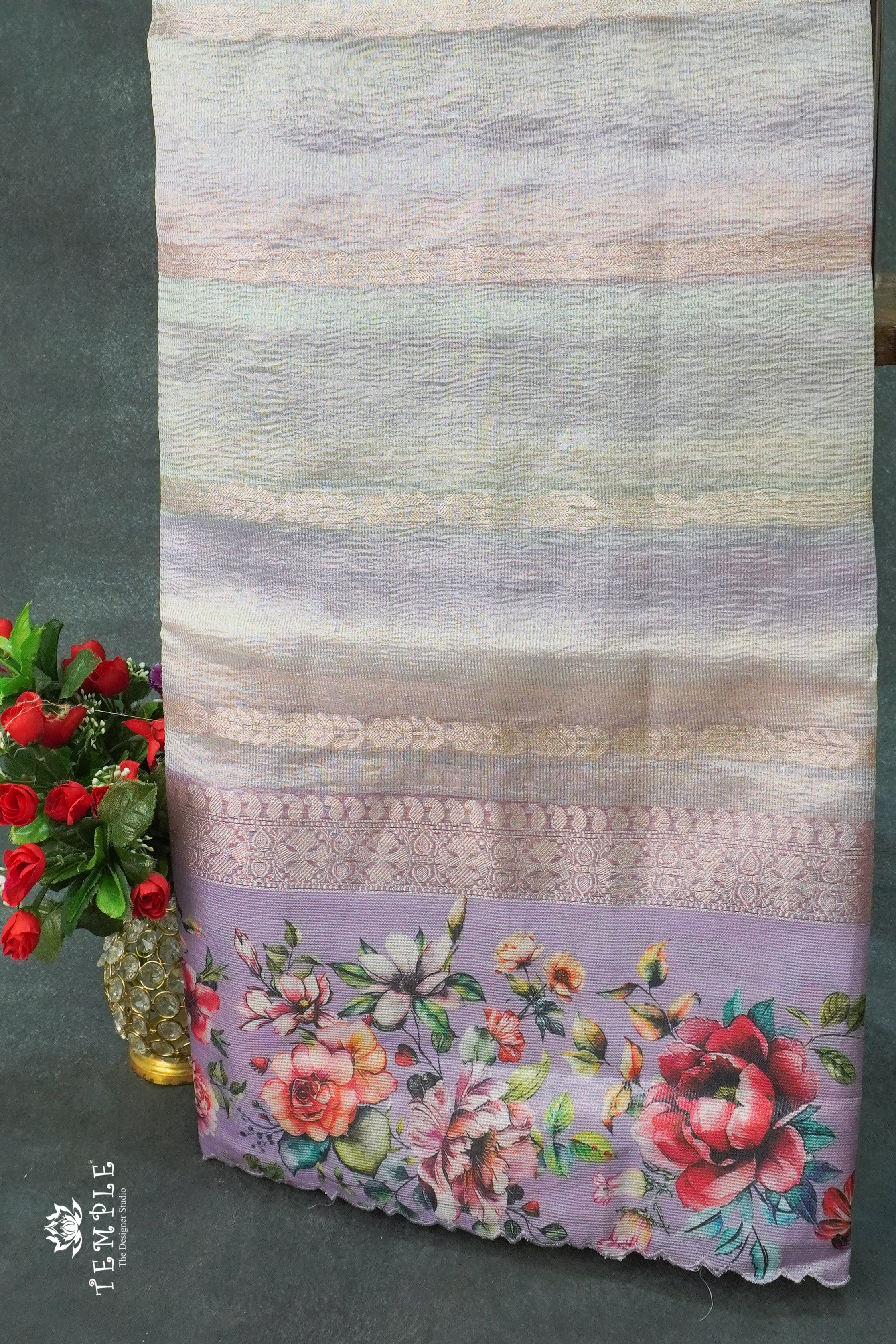 Rainbow Crushed Tissue Saree (Floral Border) | TTDS1240