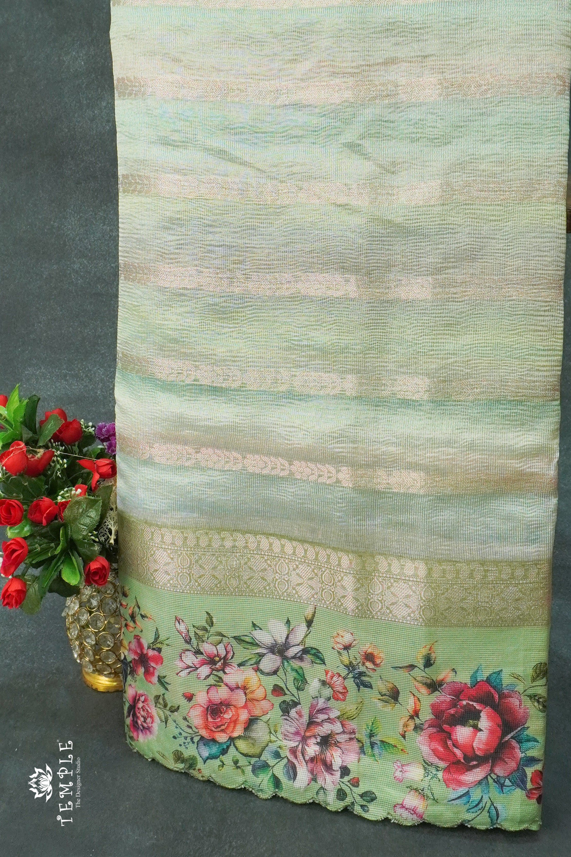 Rainbow Crushed Tissue Saree (Floral Border) | TTDS1240