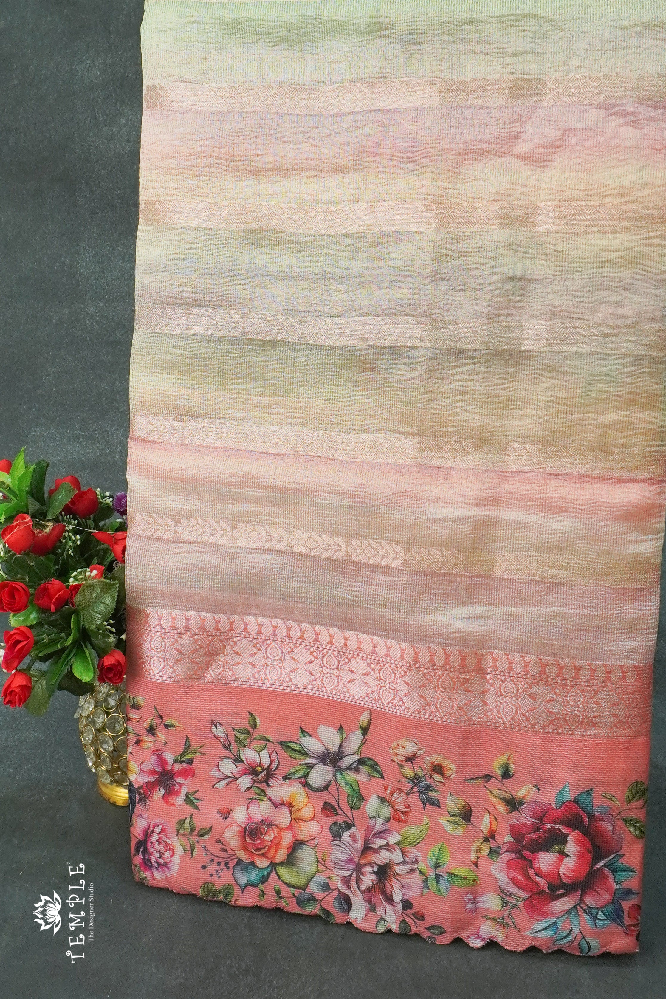 Rainbow Crushed Tissue Saree (Floral Border) | TTDS1240