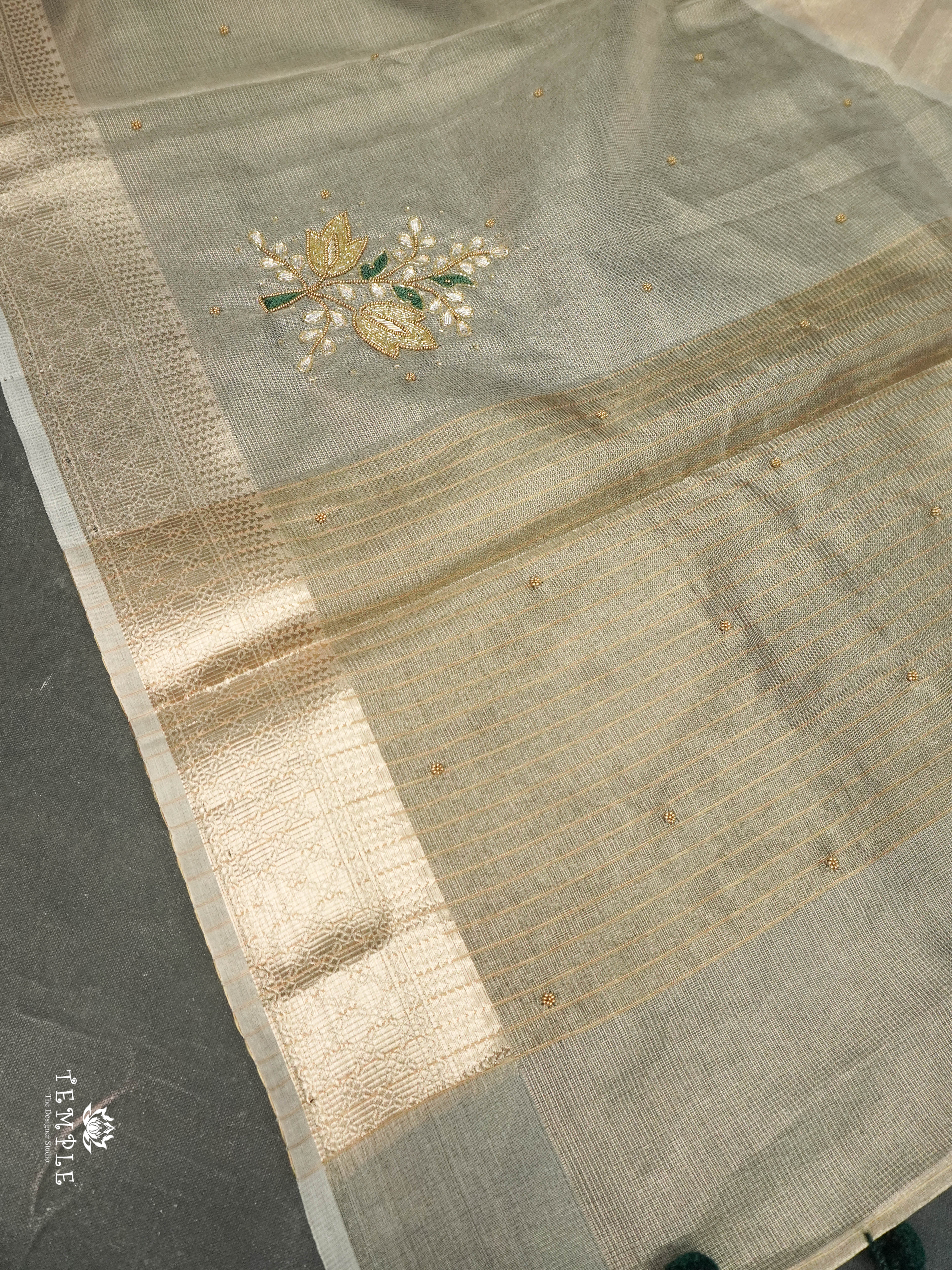 Embroidery Kora Tissue Saree | Design 7 | TTDS1647