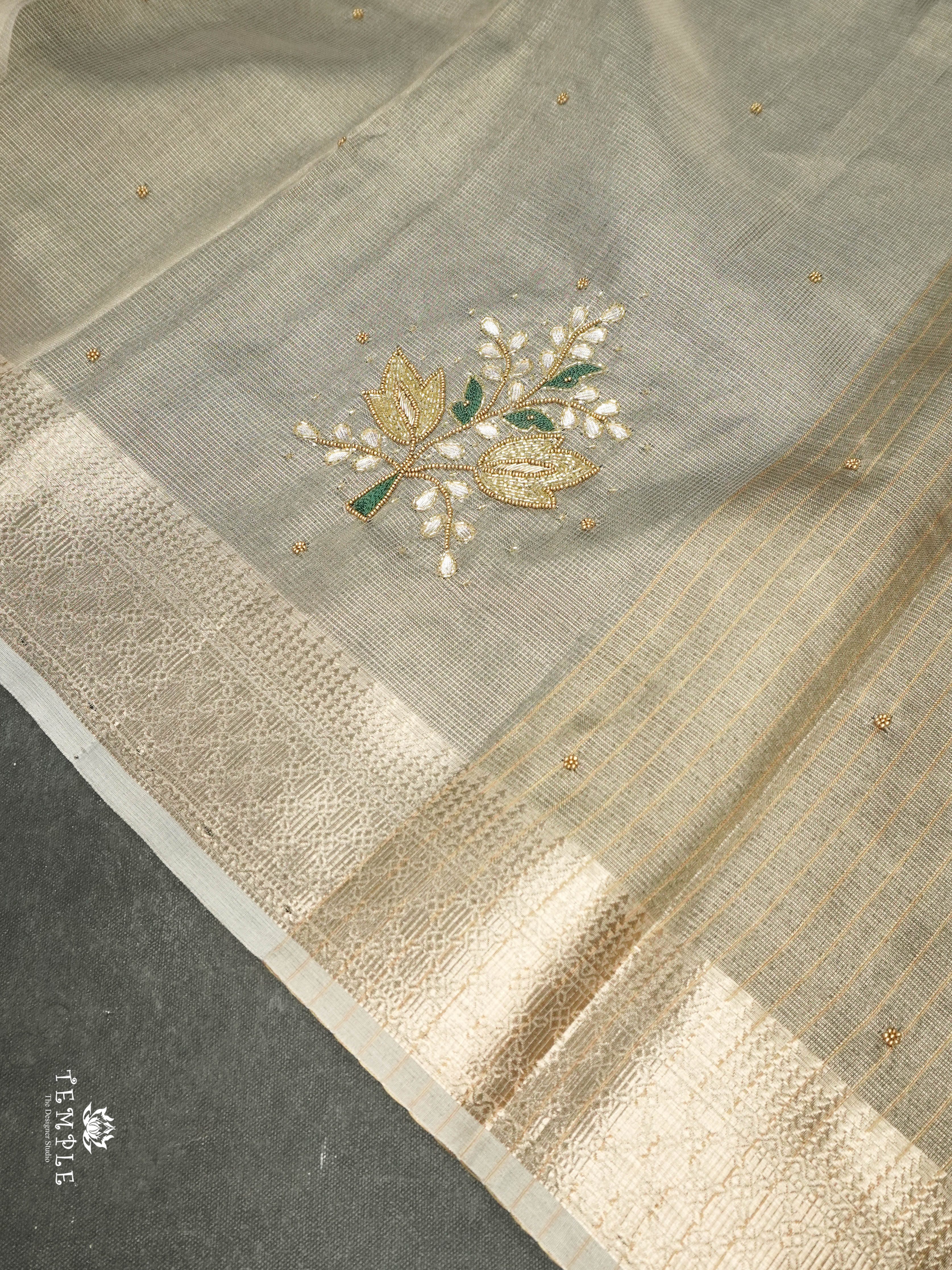 Embroidery Kora Tissue Saree | Design 7 | TTDS1647