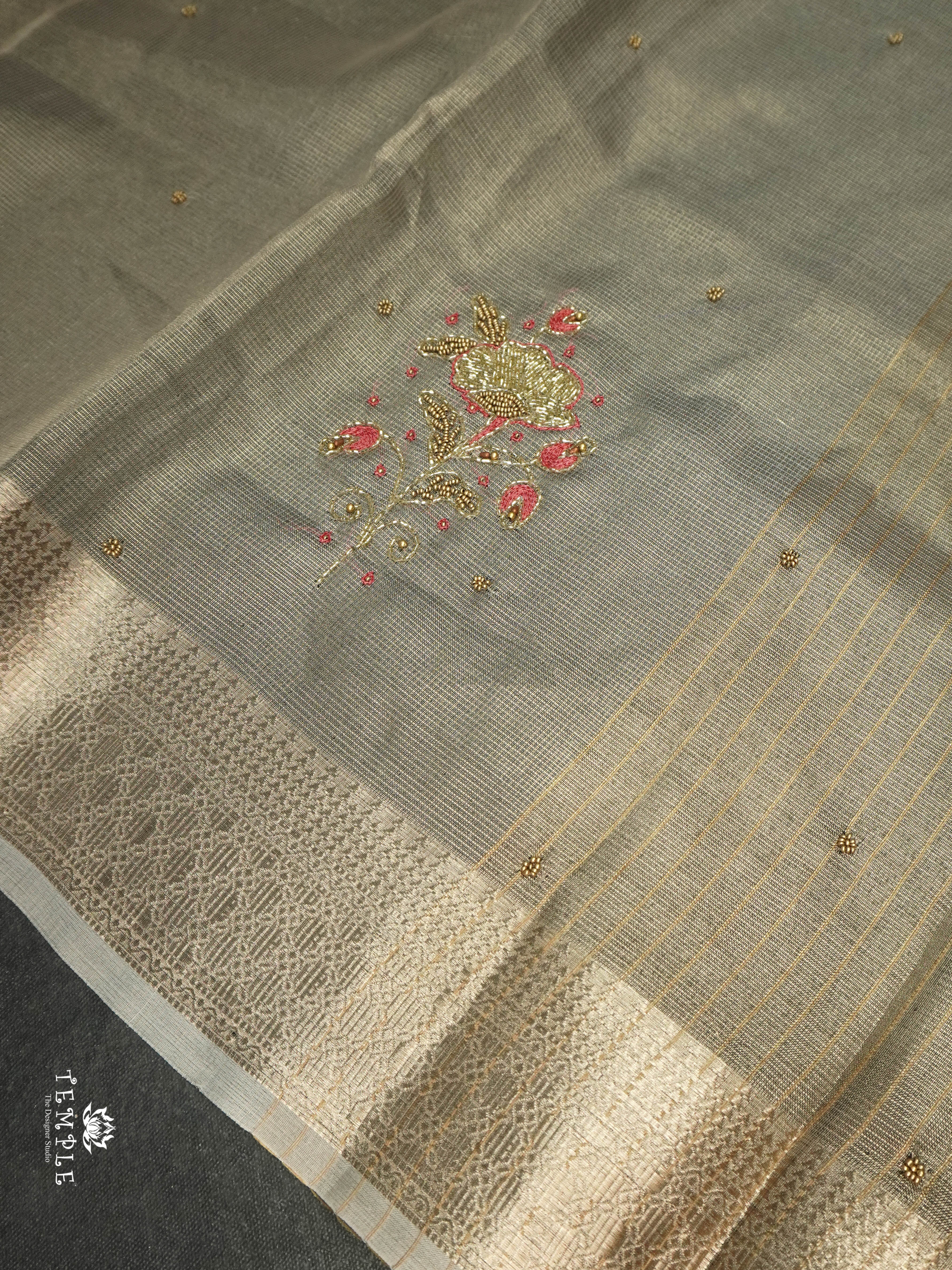 Embroidery Kora Tissue Saree | Design 10 | TTDS1650