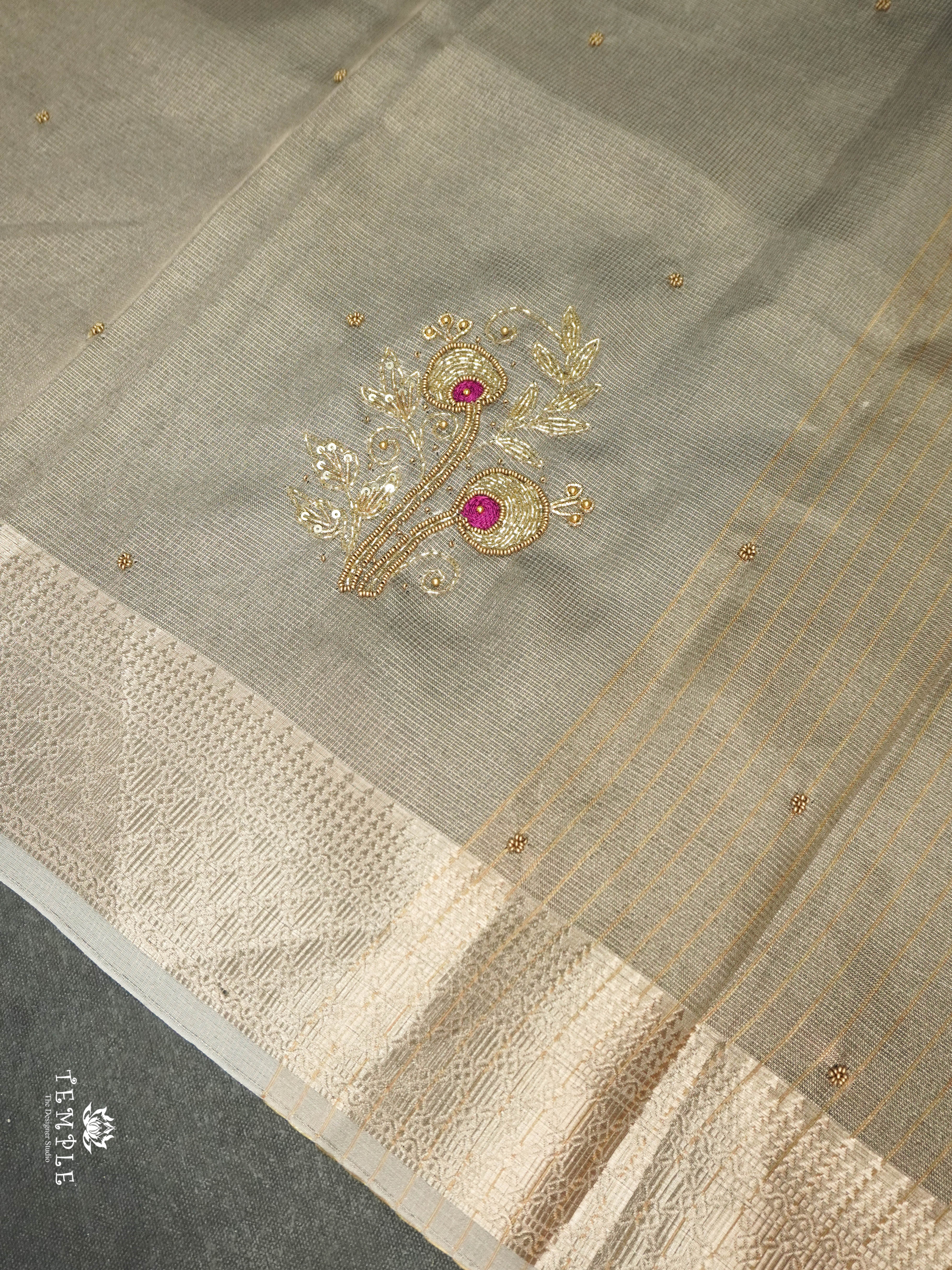 Embroidery Kora Tissue Saree | Design 3 | TTDS1643