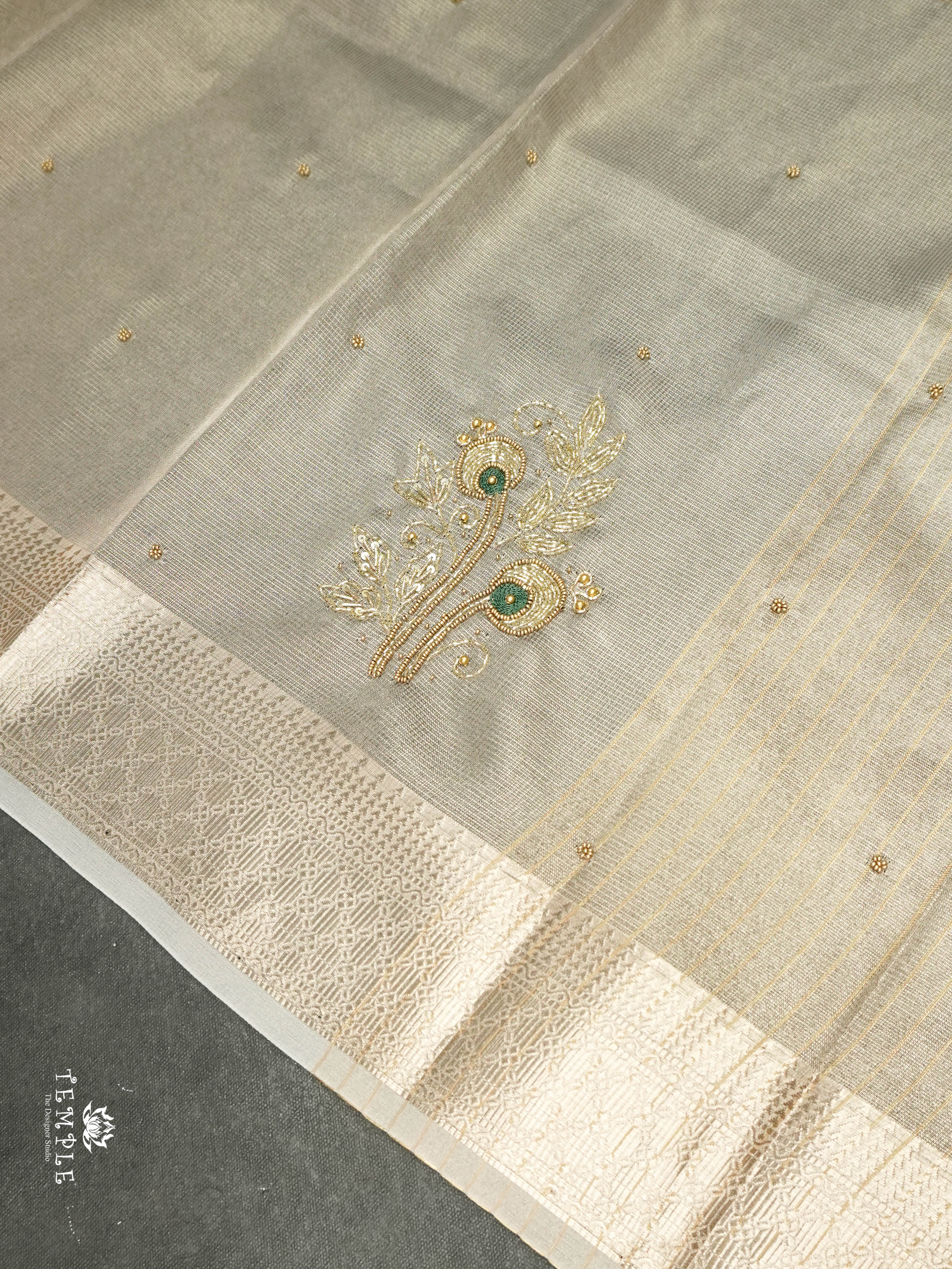 Embroidery Kora Tissue Saree | Design 3 | TTDS1643