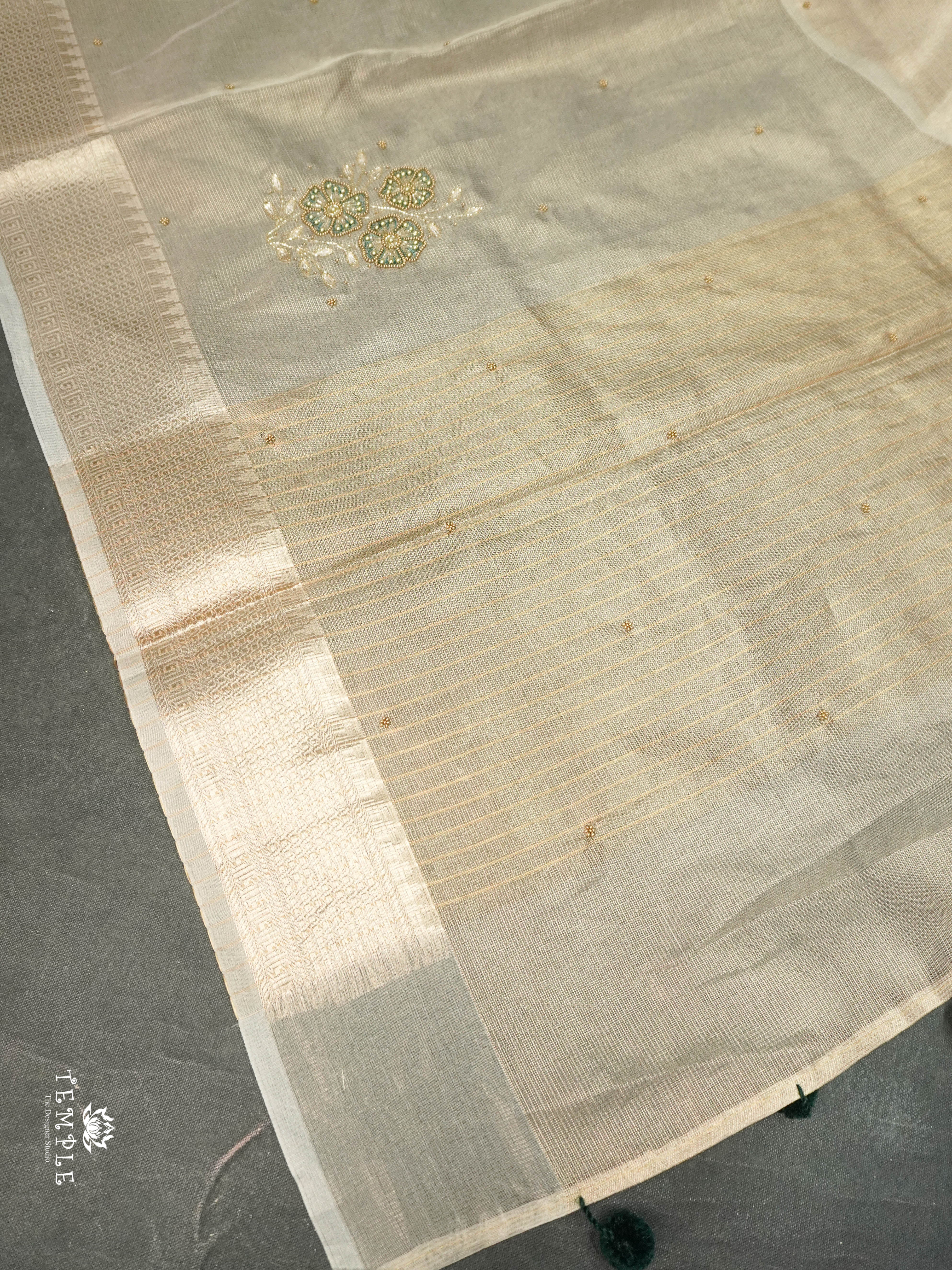 Embroidery Kora Tissue Saree | Design 2 | TTDS1642