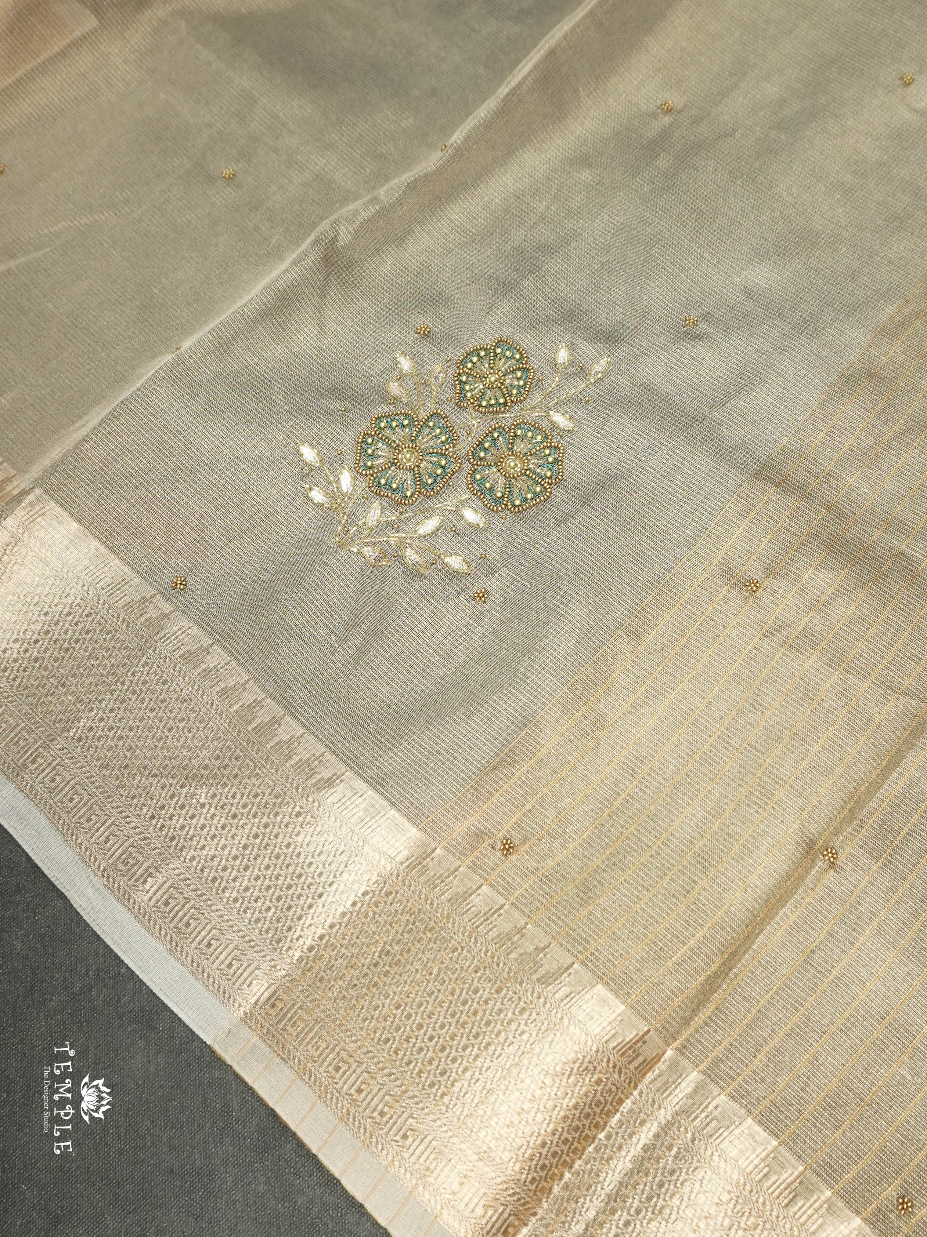 Embroidery Kora Tissue Saree | Design 2 | TTDS1642