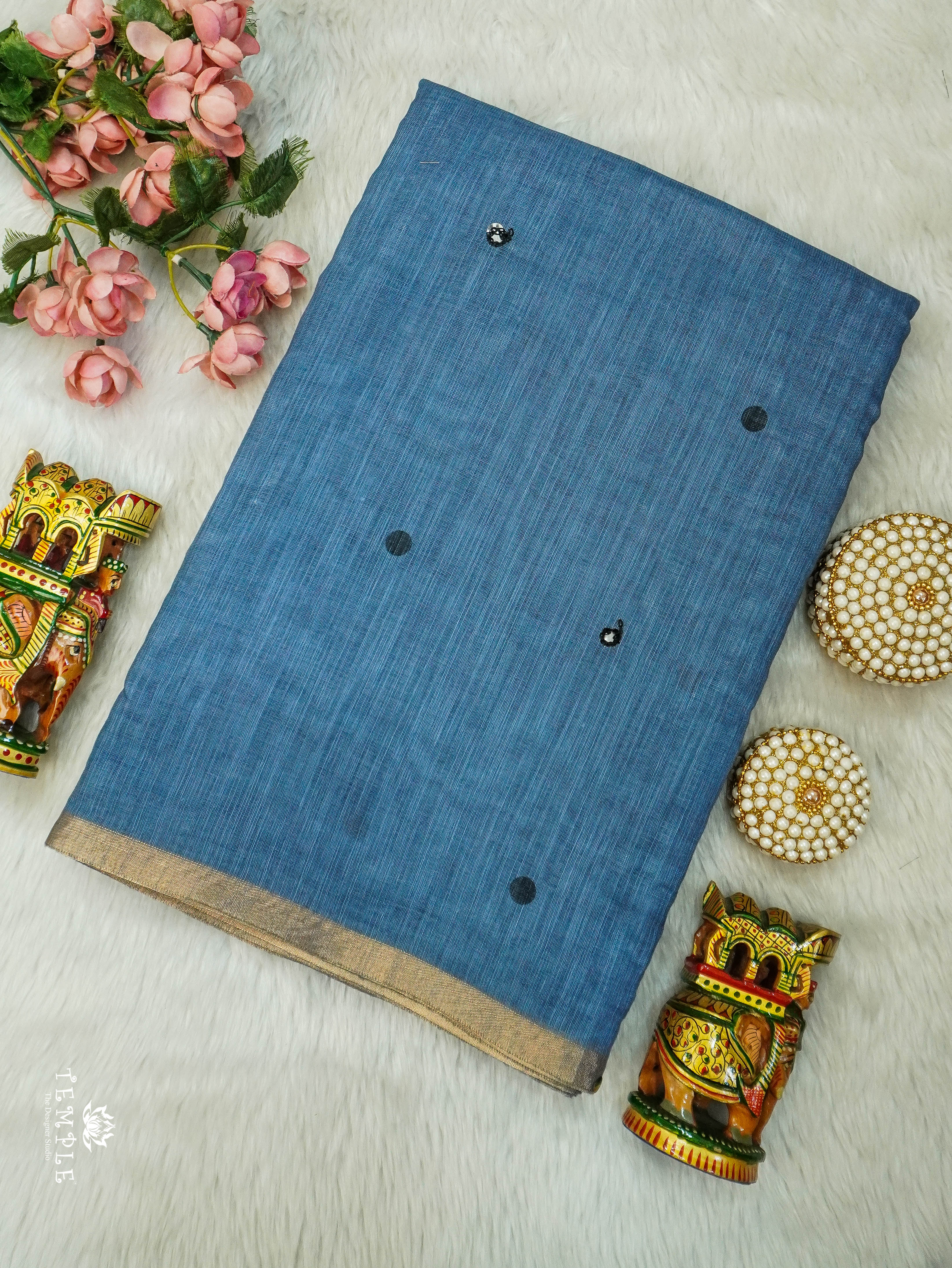 Linen Cotton Saree With Mirror Work | TTDS3108