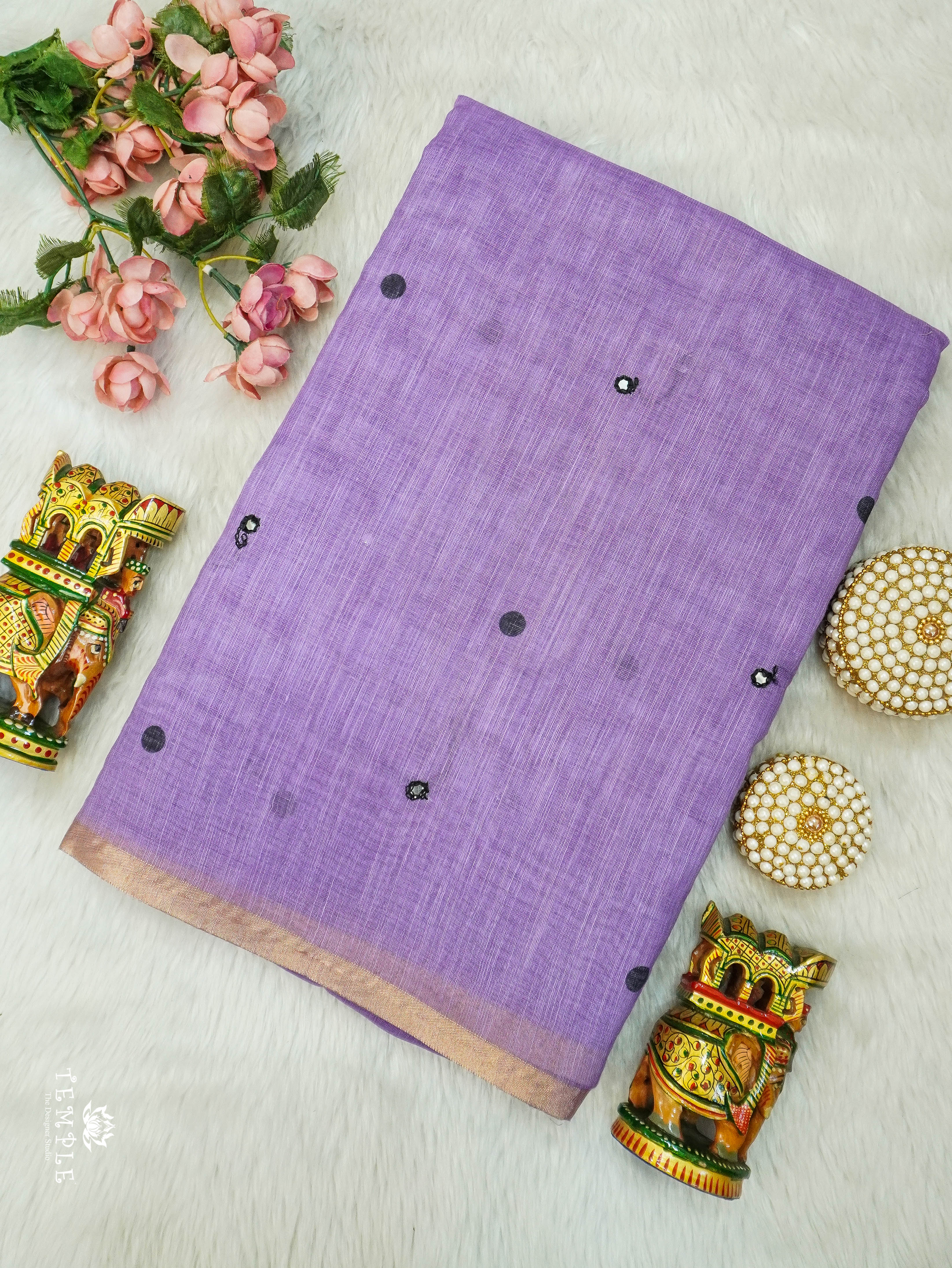 Linen Cotton Saree With Mirror Work | TTDS3108