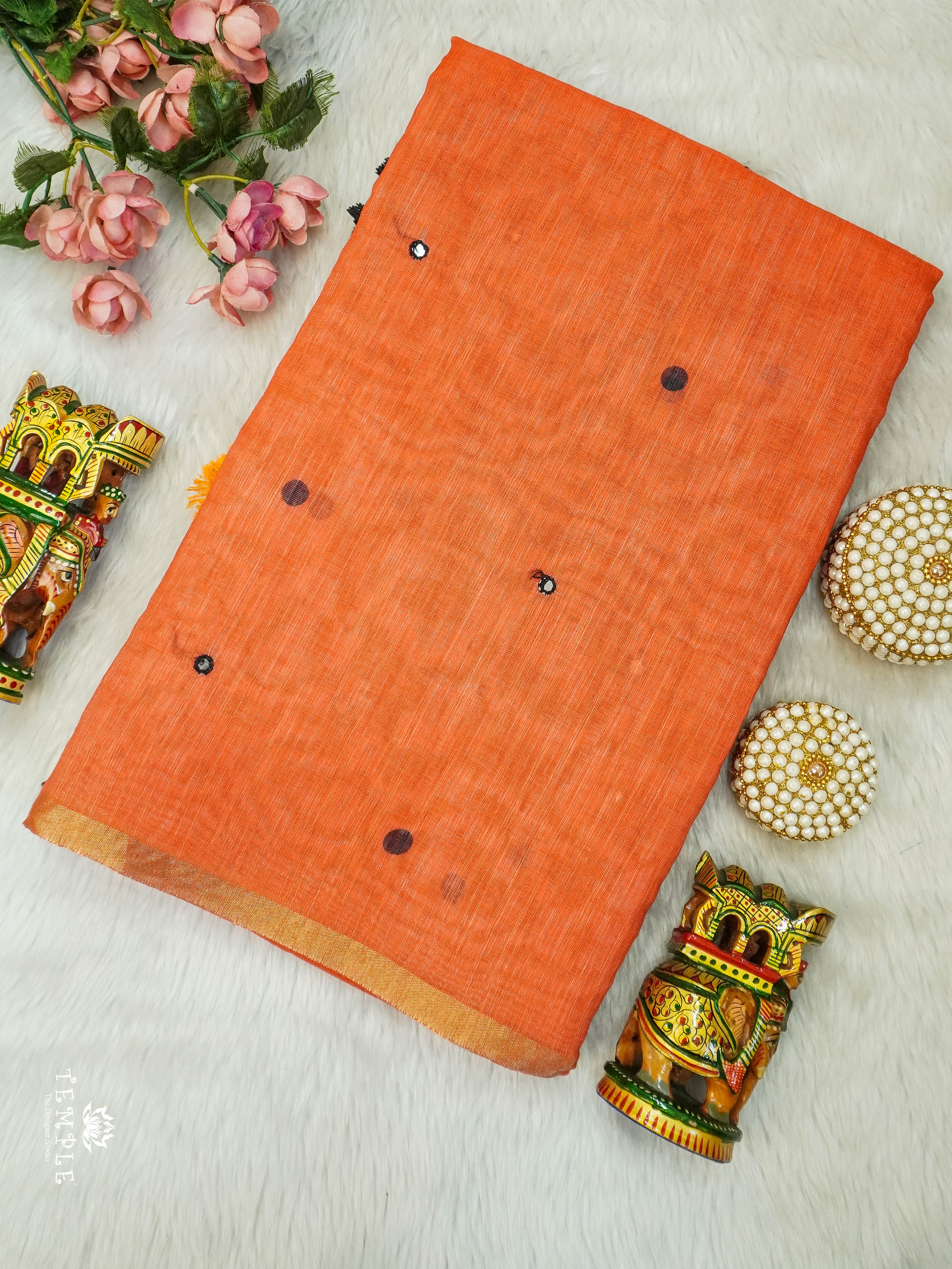 Linen Cotton Saree With Mirror Work | TTDS3108