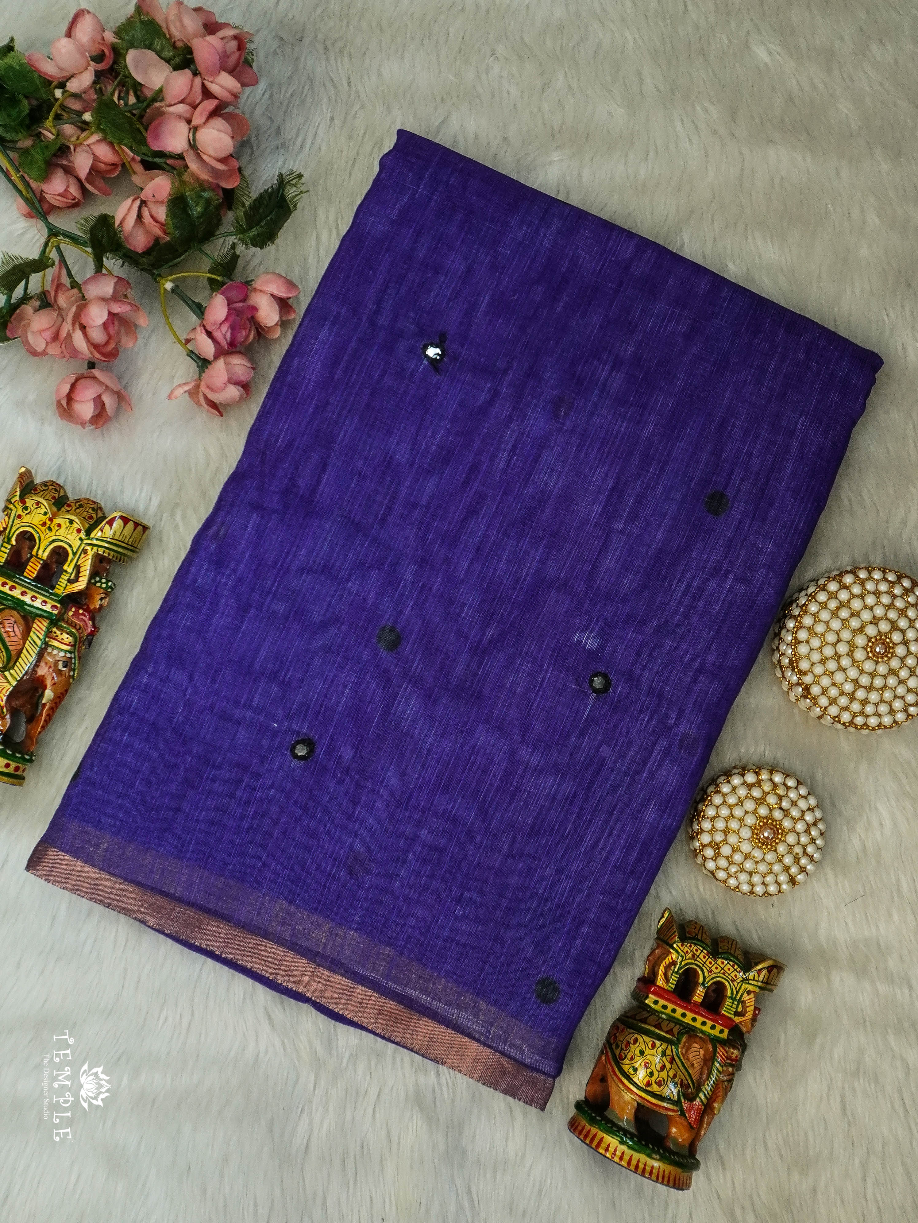 Linen Cotton Saree With Mirror Work | TTDS3108