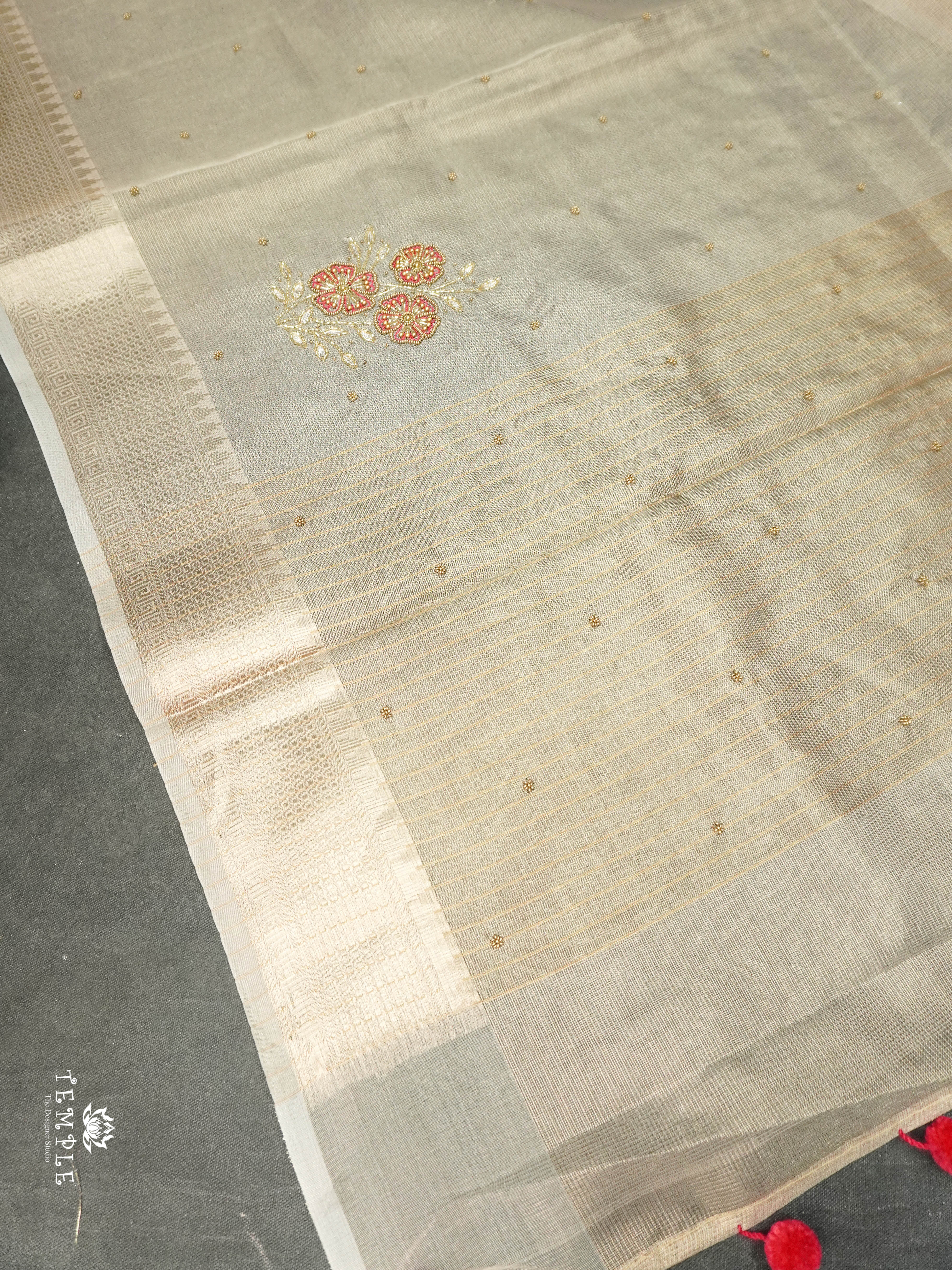 Embroidery Kora Tissue Saree | Design 2 | TTDS1642